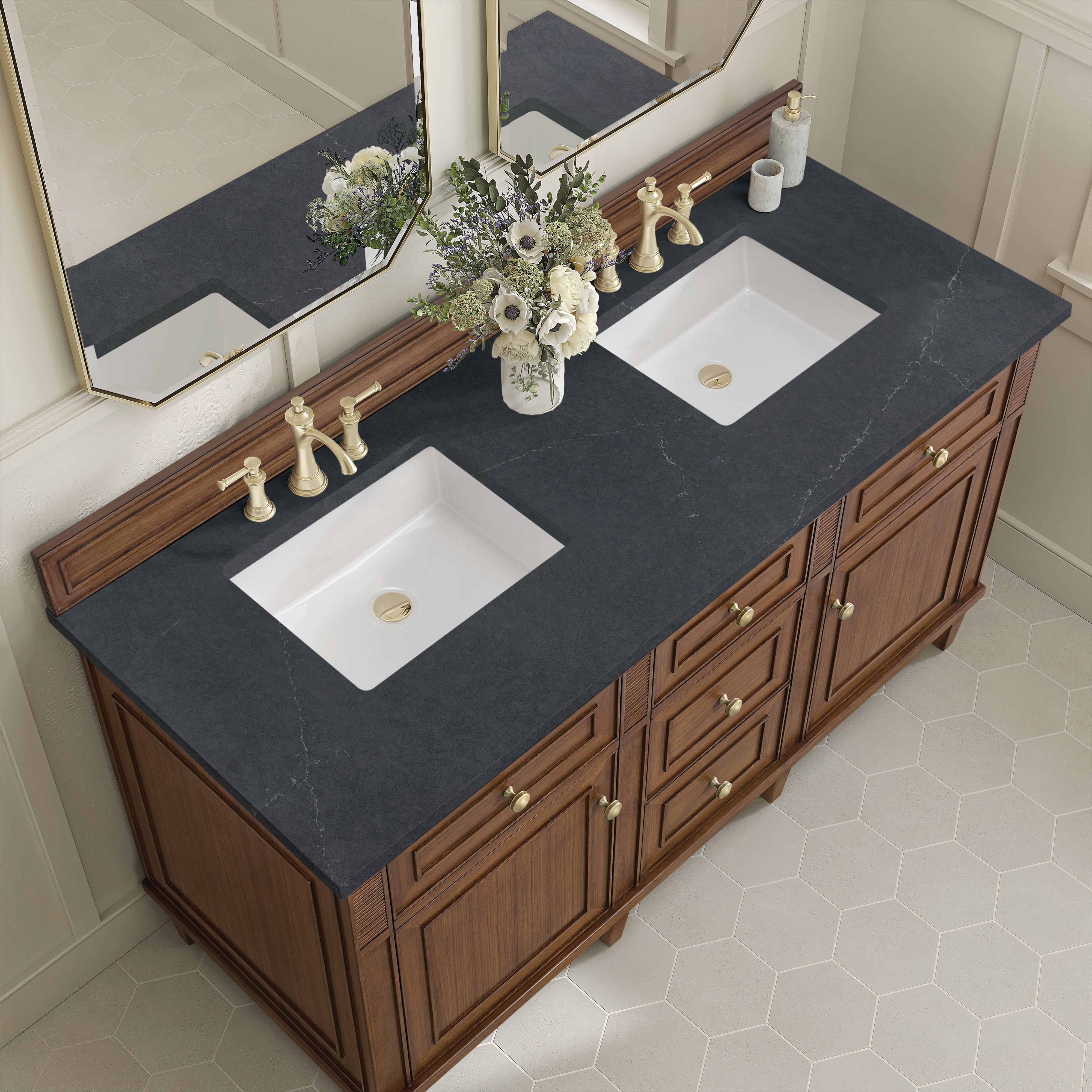James Martin Lorelai 60" Double Vanity in Mid-Century Walnut with 3cm Countertop
