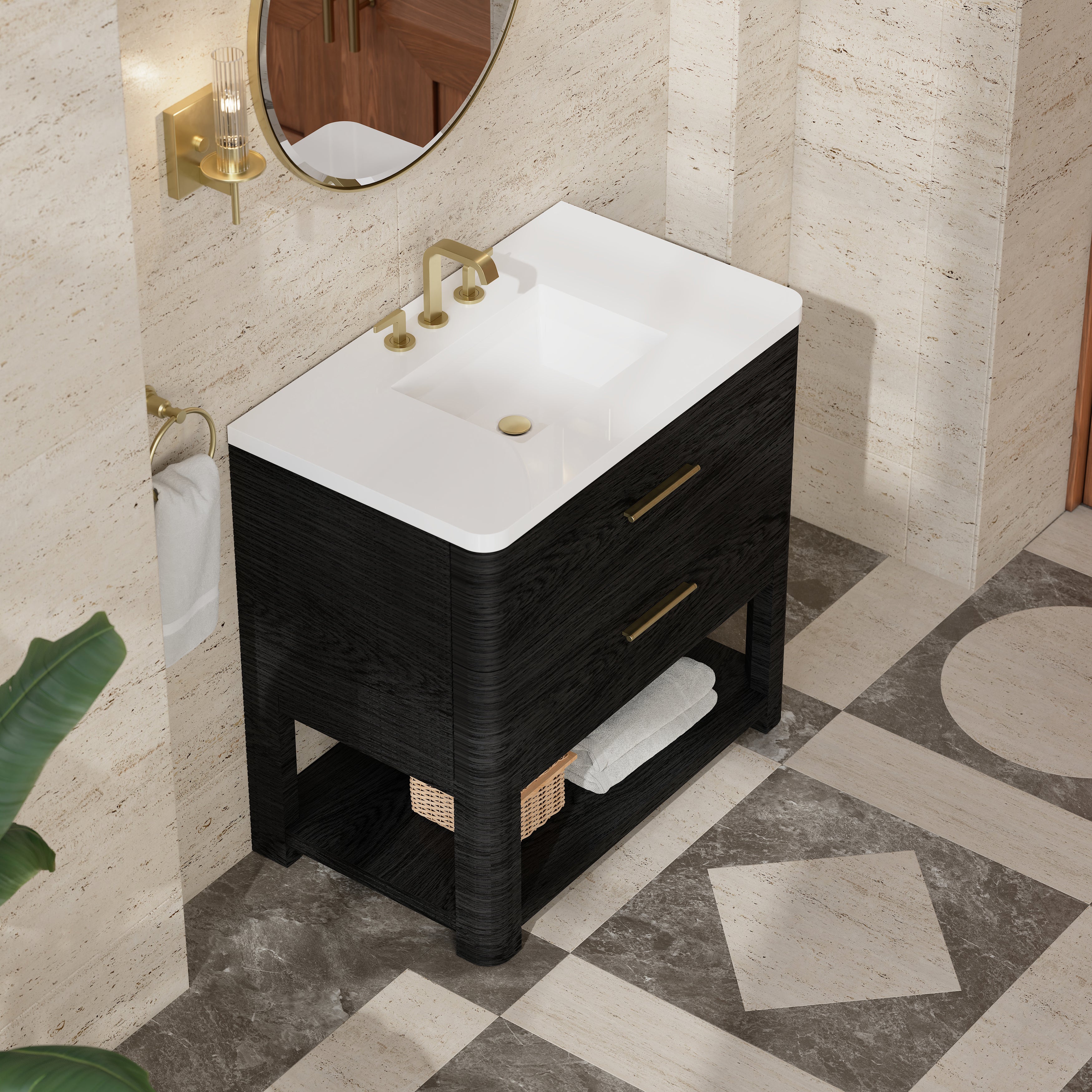 James Martin Lucian 36" Single Vanity in Carbon Oak with 3cm Countertop