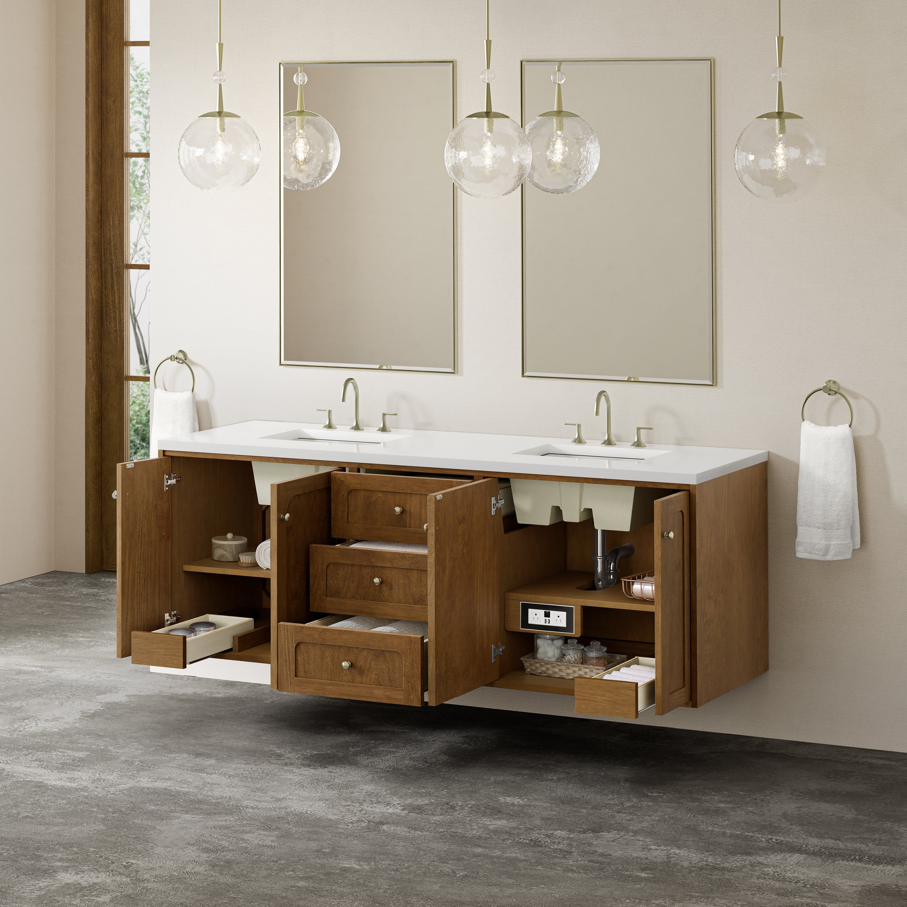 James Martin Laurent 72" Double Vanity in Honey Oak with 3cm Countertop