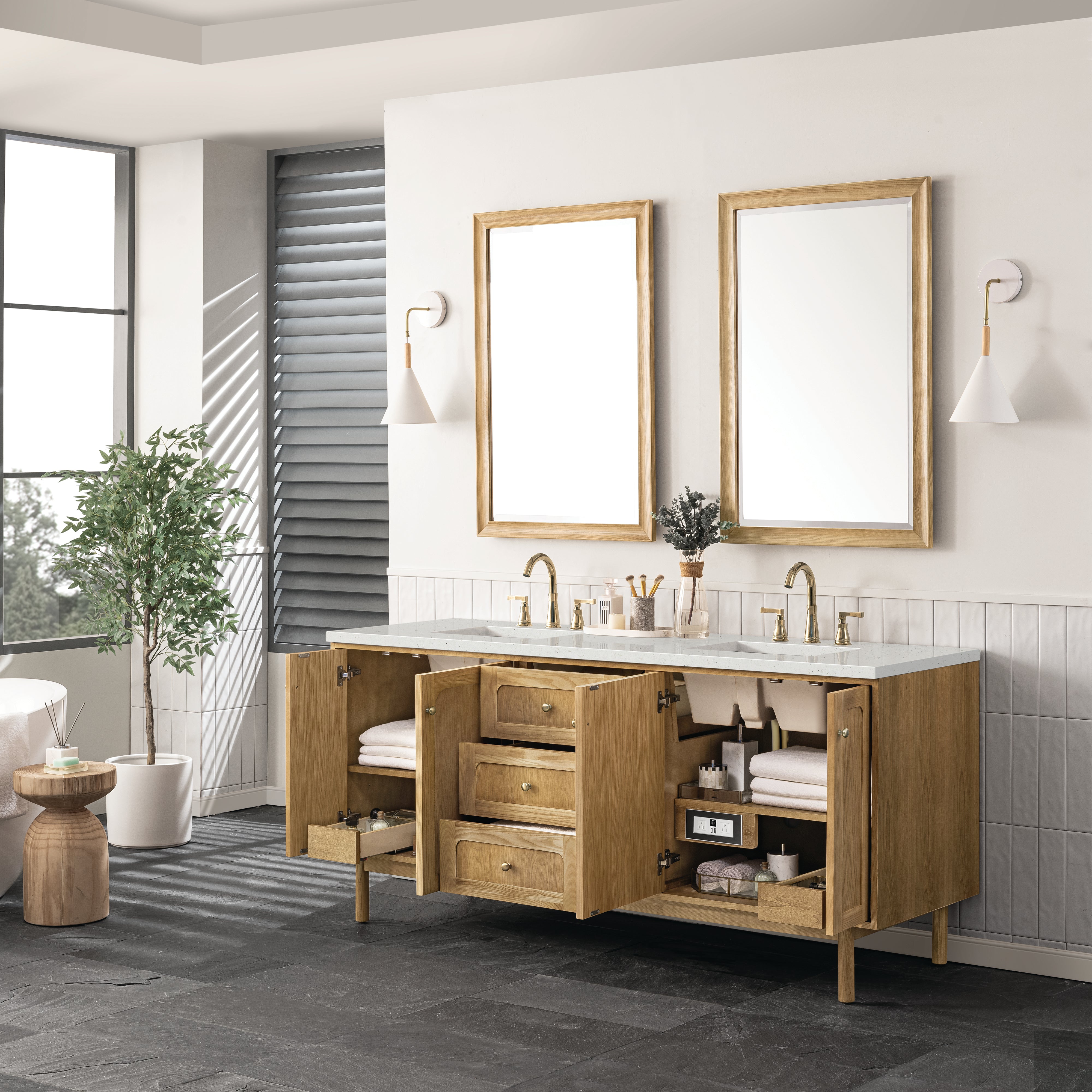 James Martin Laurent 72" Double Vanity in Light Natural Oak with 3cm Countertop