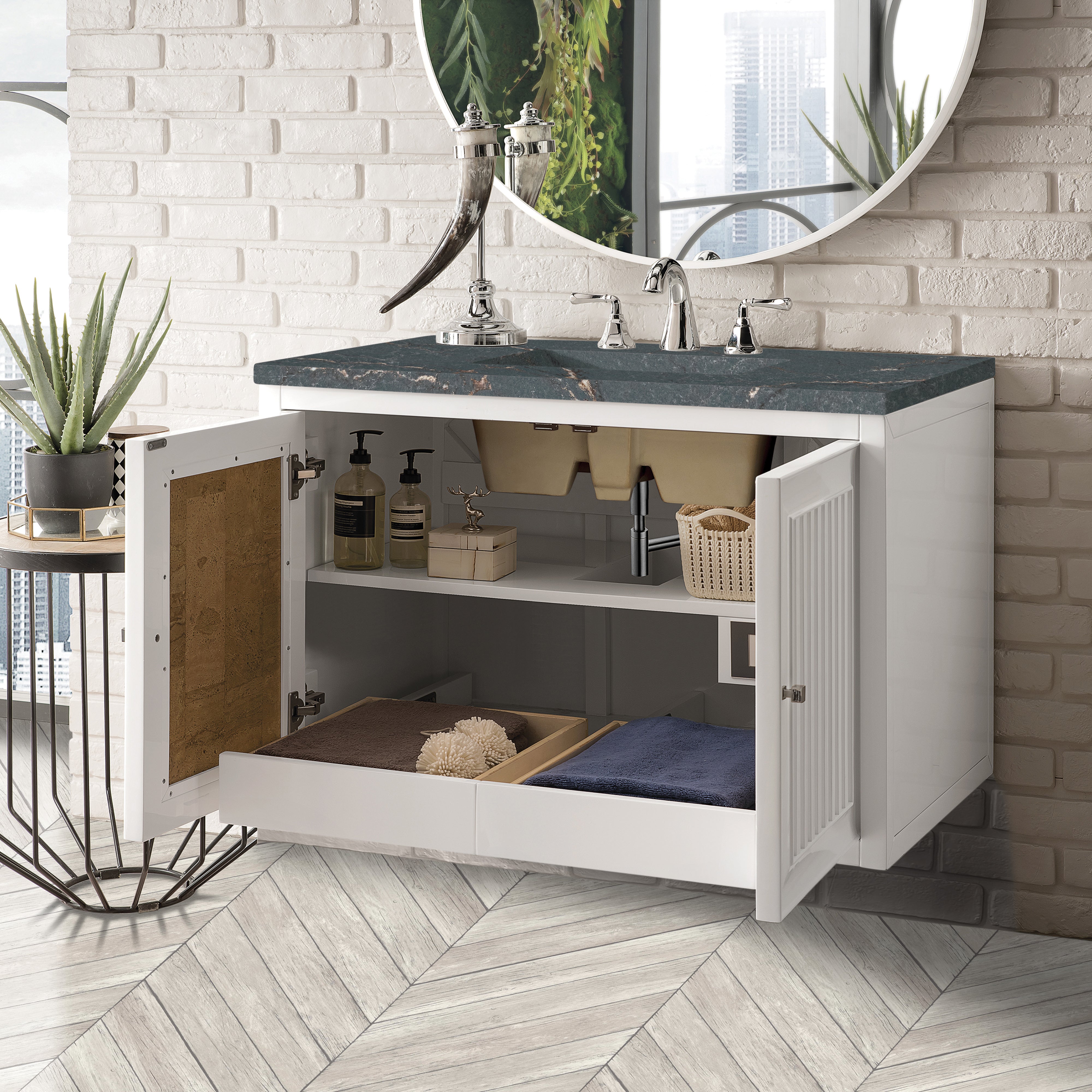 James Martin Athens 36" Single Vanity in Glossy White with 3cm Countertop