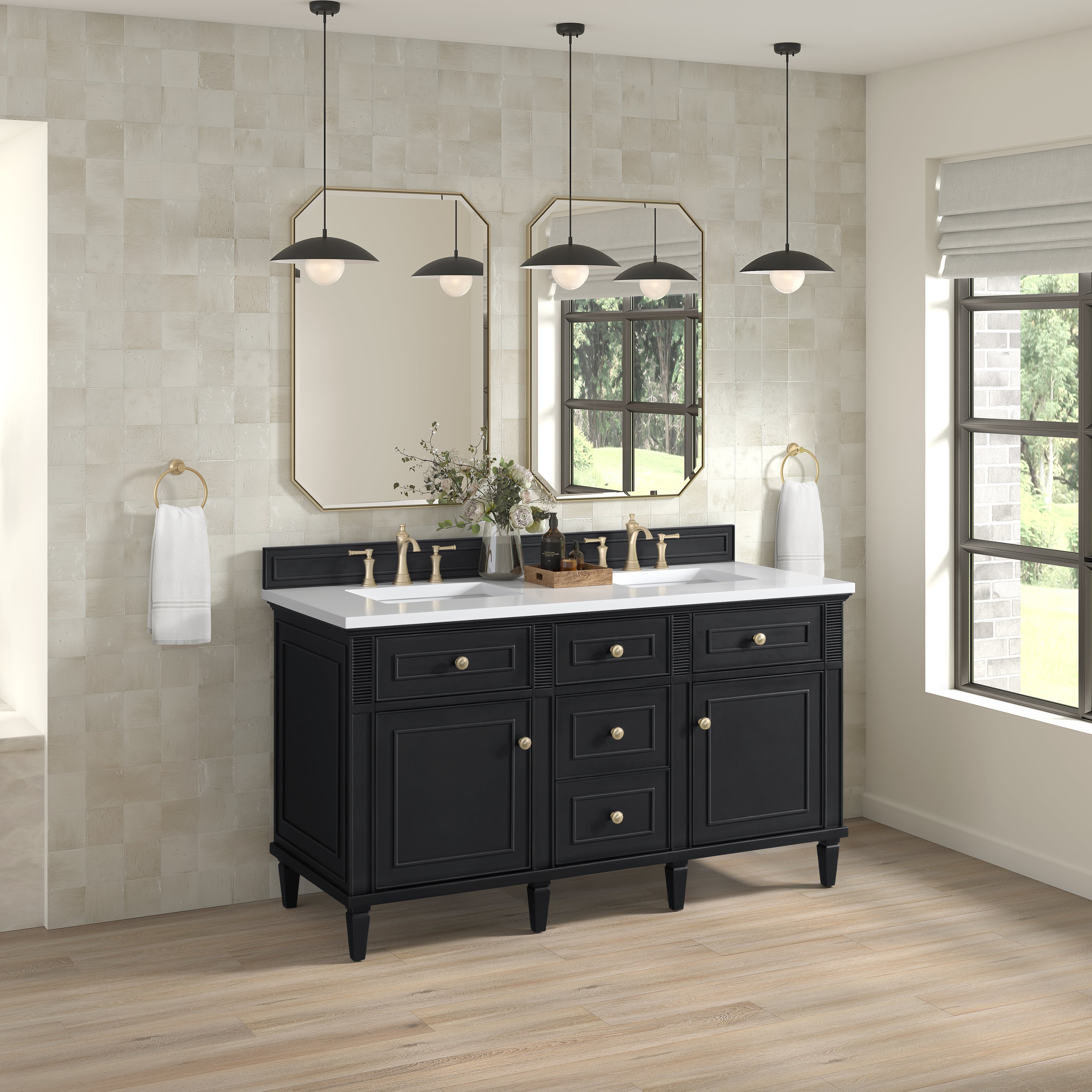 James Martin Lorelai 60" Double Vanity in Black Onyx with 3cm Countertop