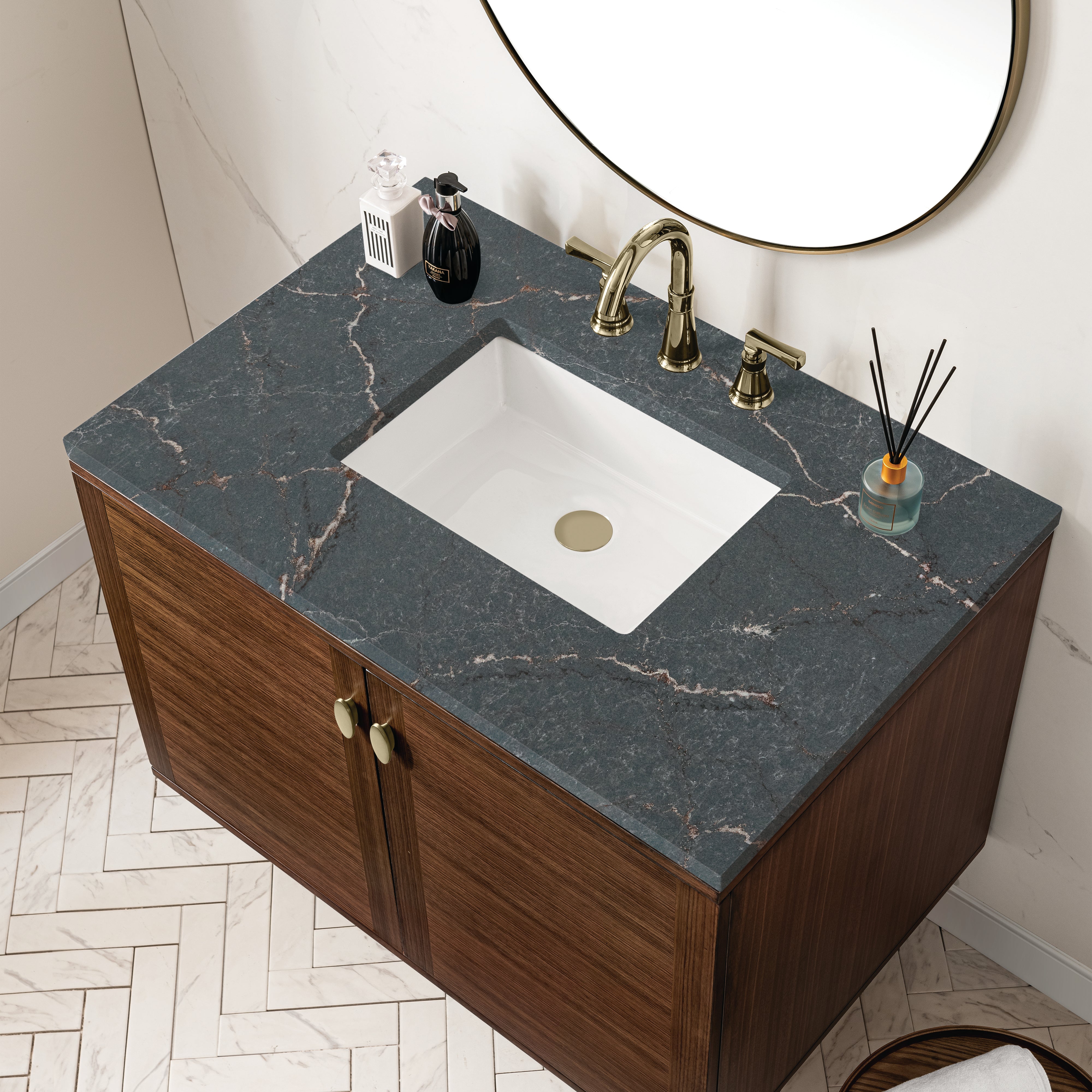 James Martin Amberly 36" Single Vanity in Mid-Century Walnut with 3cm Countertop