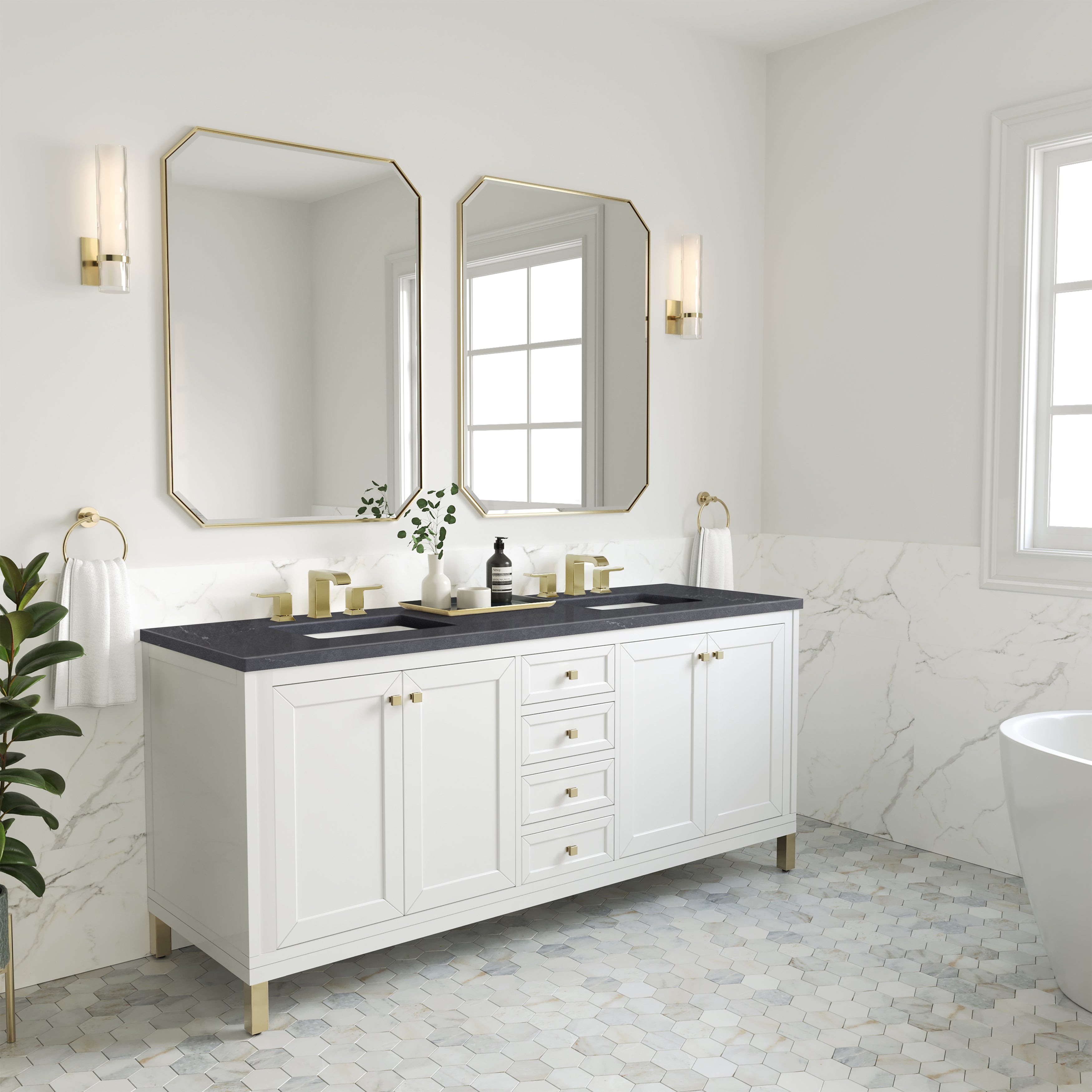 James Martin Chicago 72" Double Vanity in Glossy White with 3cm Countertop