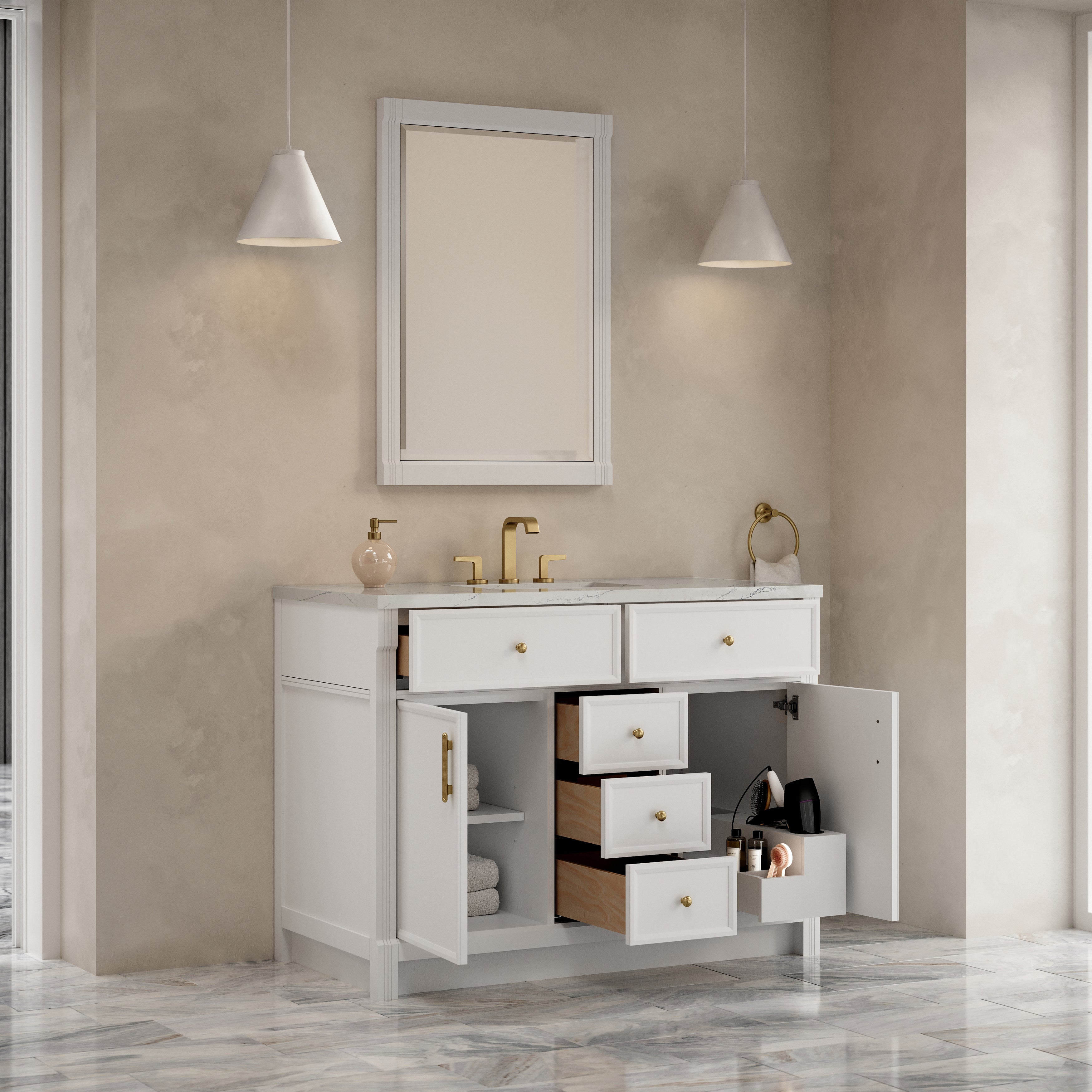 James Martin Bellshire 48" Single Vanity in Bright White with 3cm Countertop
