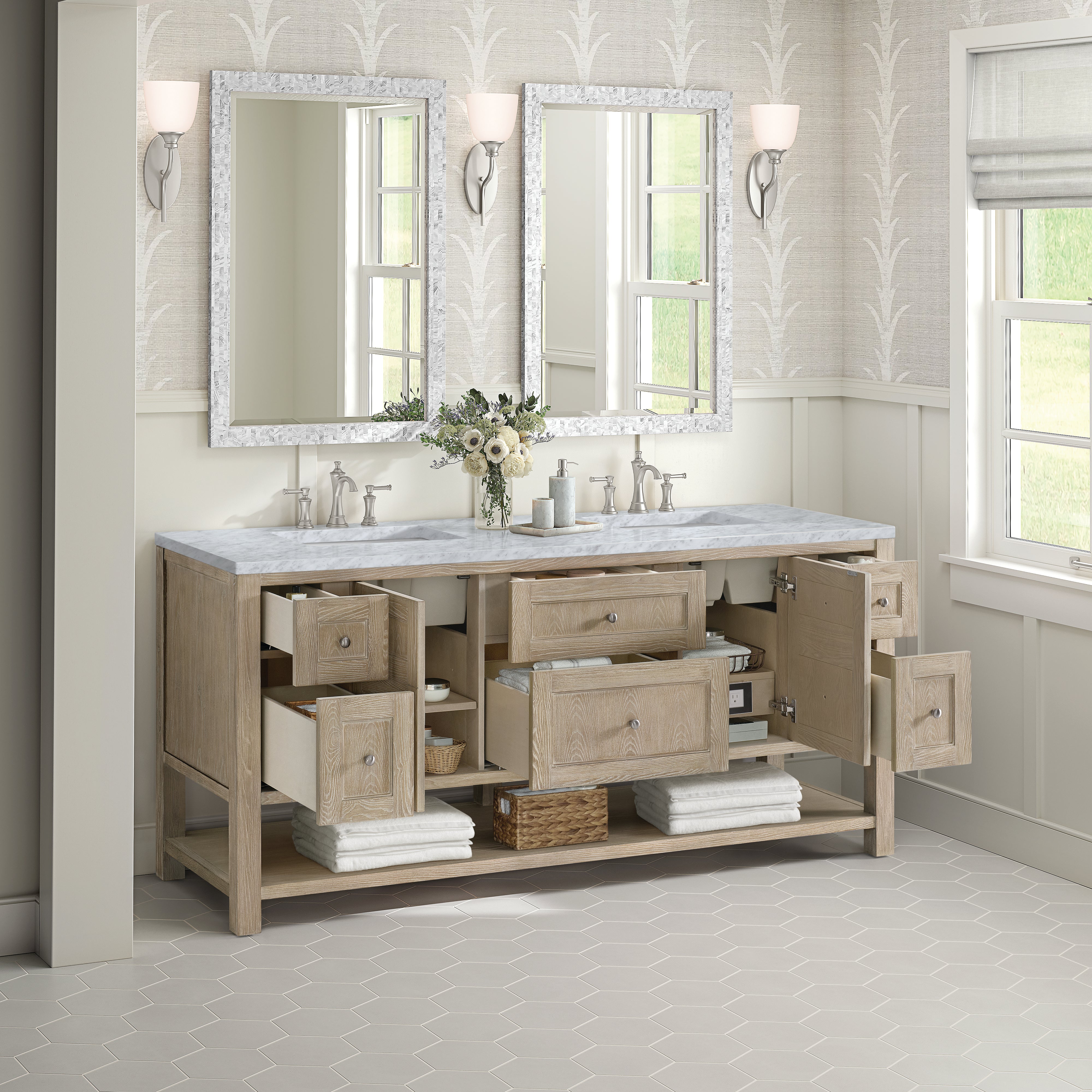 James Martin Breckenridge 72" Double Vanity in Whitewashed Oak with 3cm Countertop