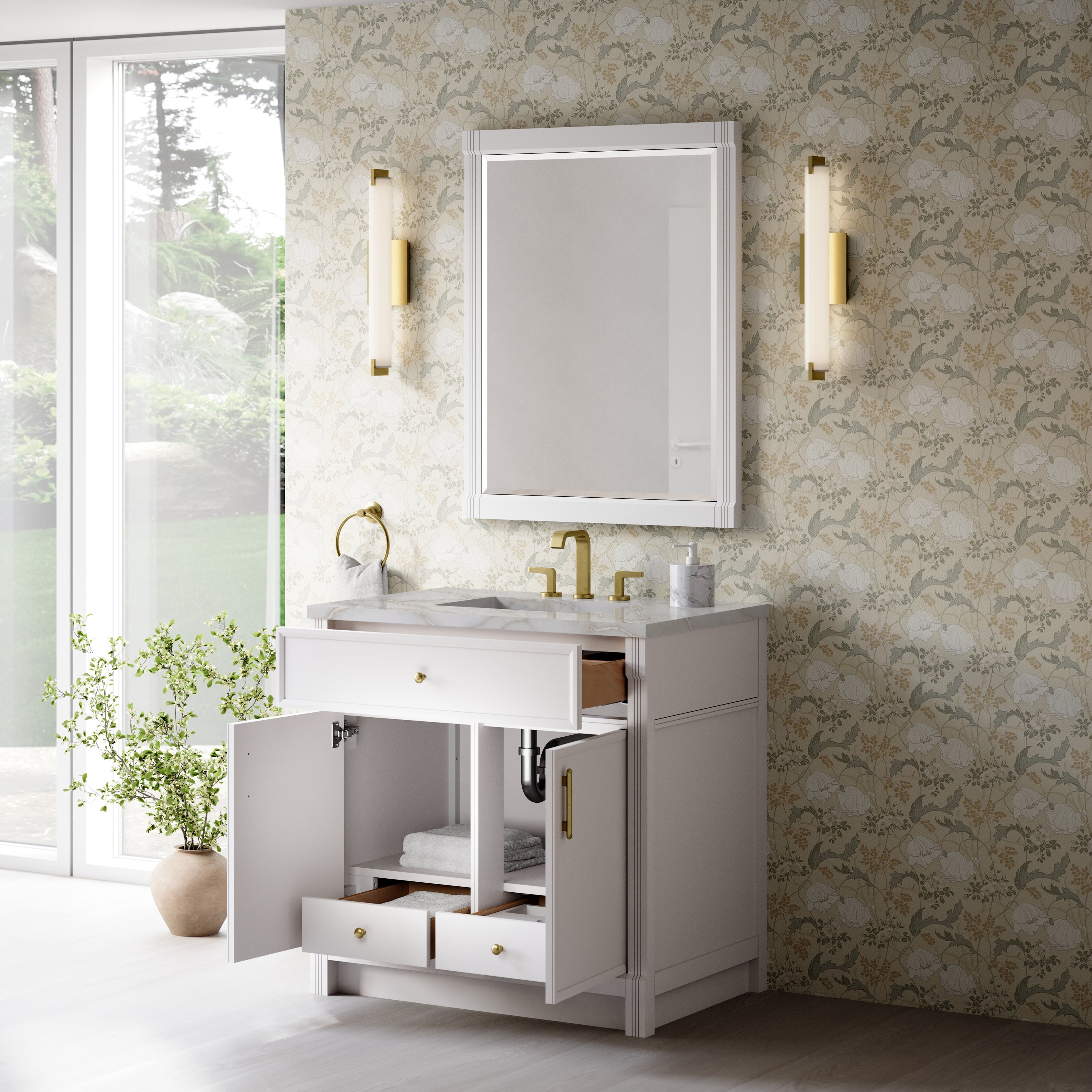 James Martin Bellshire 36" Single Vanity in Bright White with 3cm Countertop