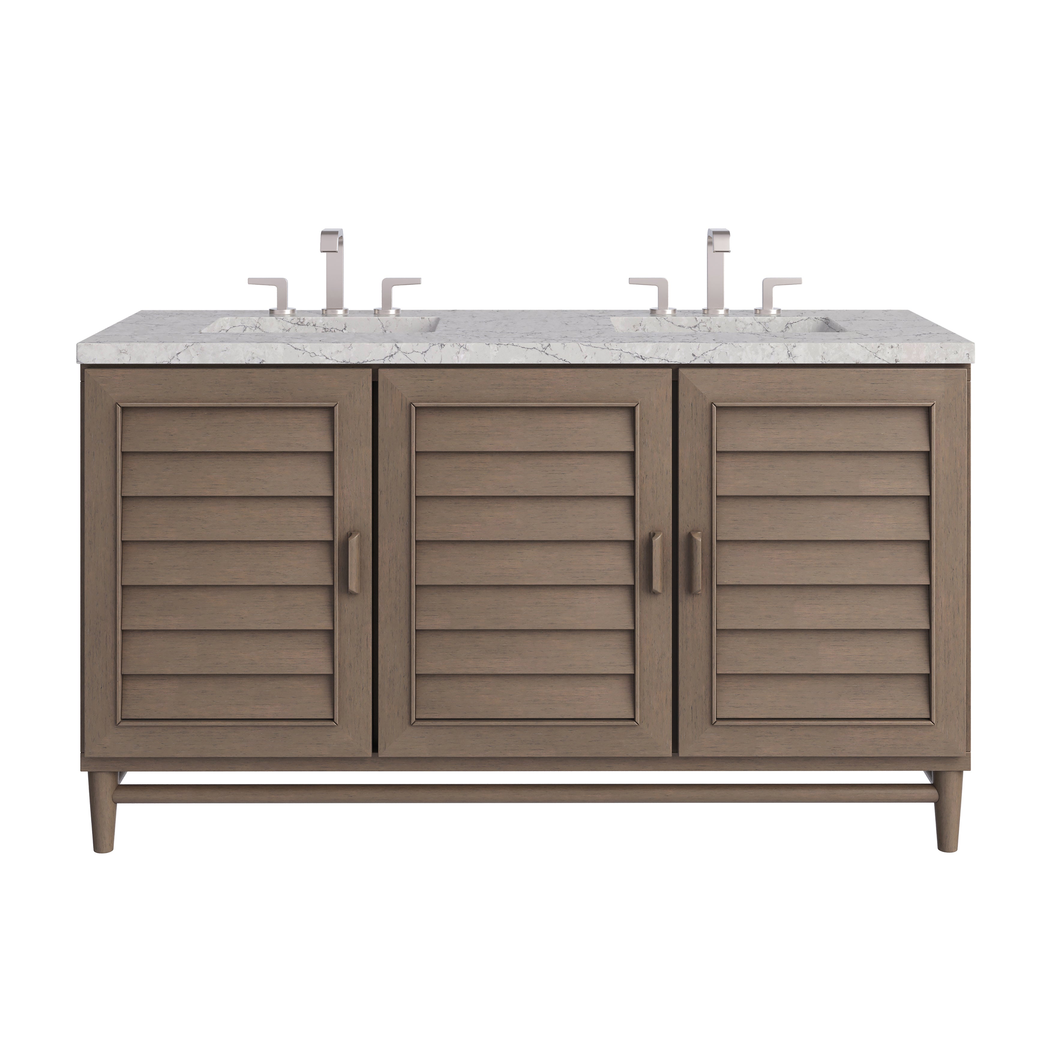 James Martin Portland 60" Double Vanity in Whitewashed Walnut with 3cm Countertop and FreePower Wireless Charger