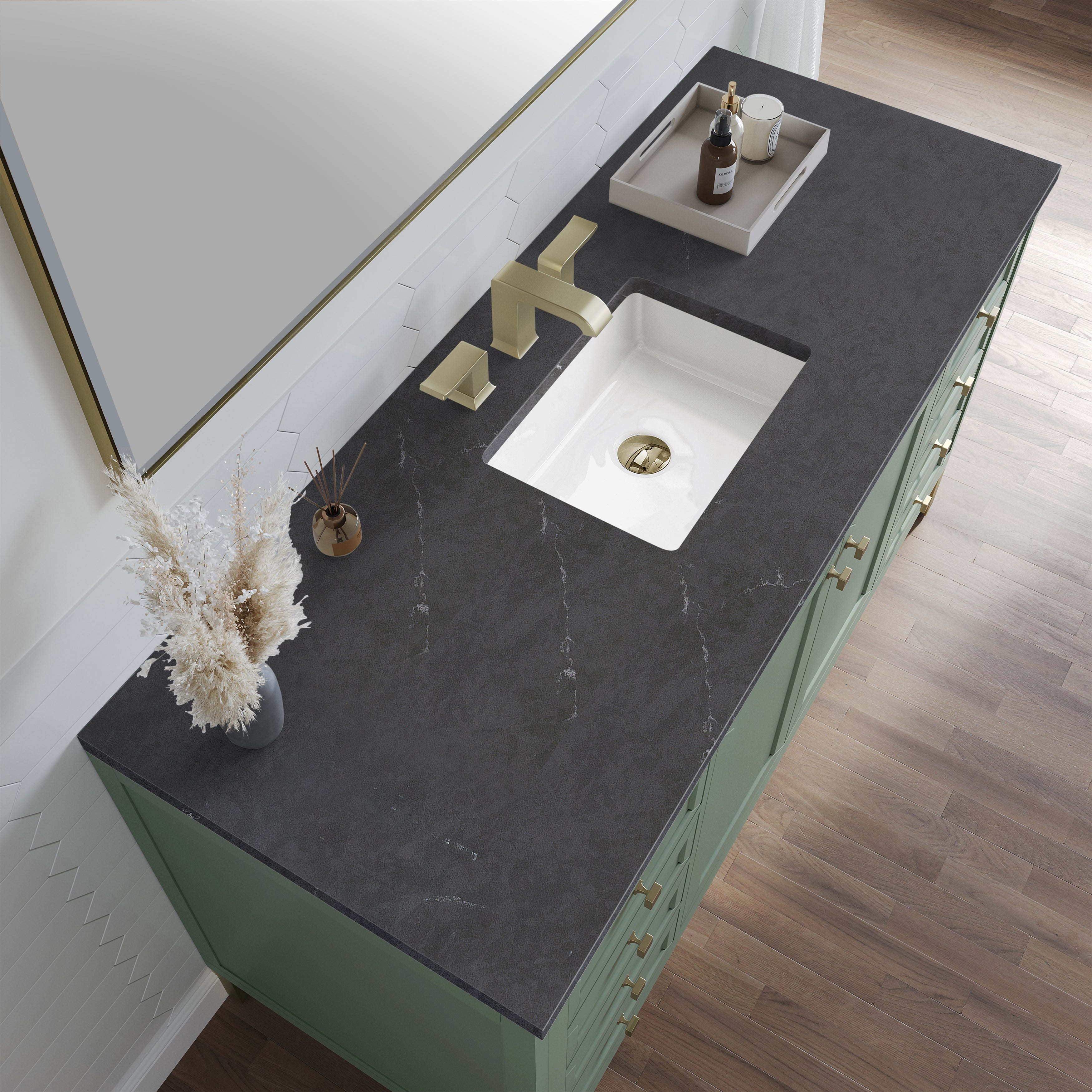 James Martin Chicago 60" Single Vanity in Smokey Celadon with 3cm Countertop
