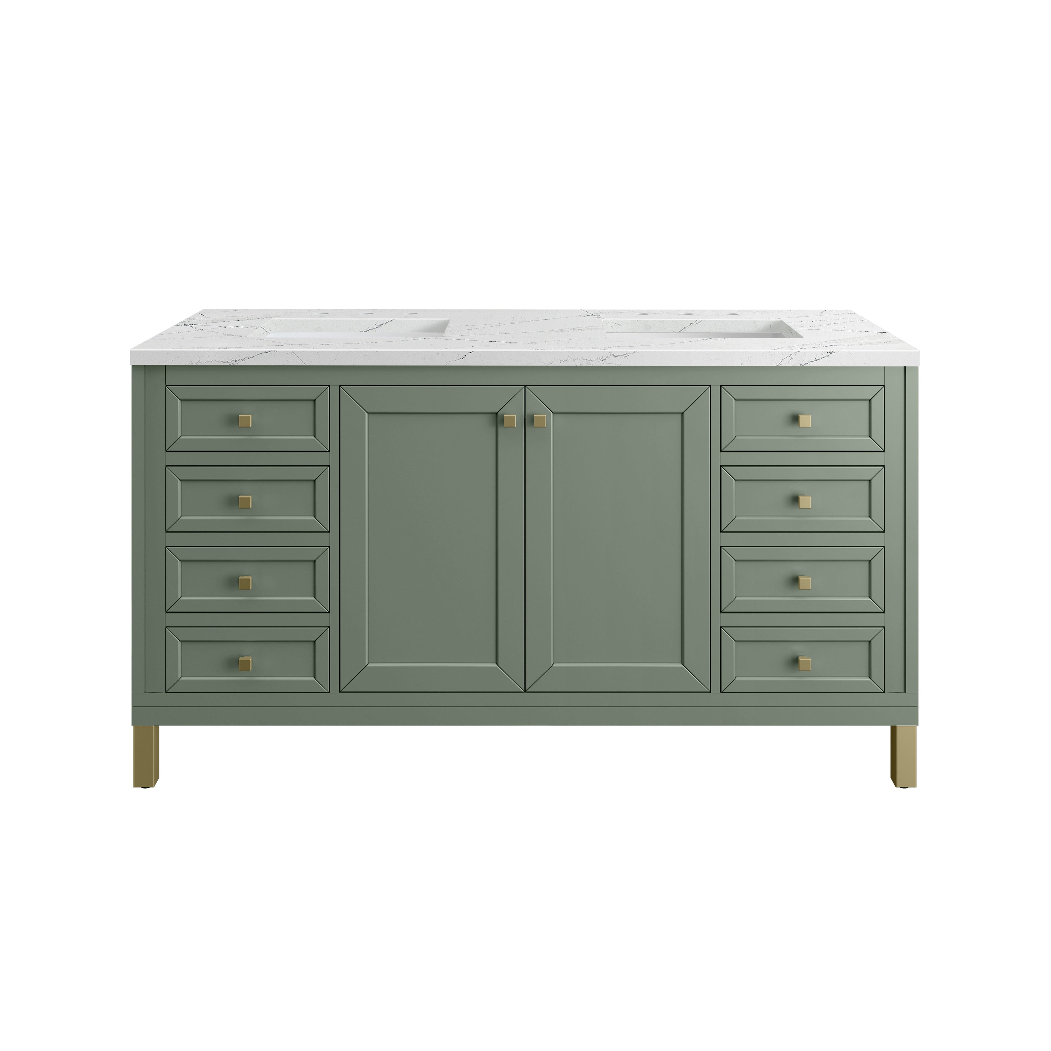 James Martin Chicago 60" Double Vanity in Smokey Celadon with 3cm Countertop and FreePower Wireless Charger