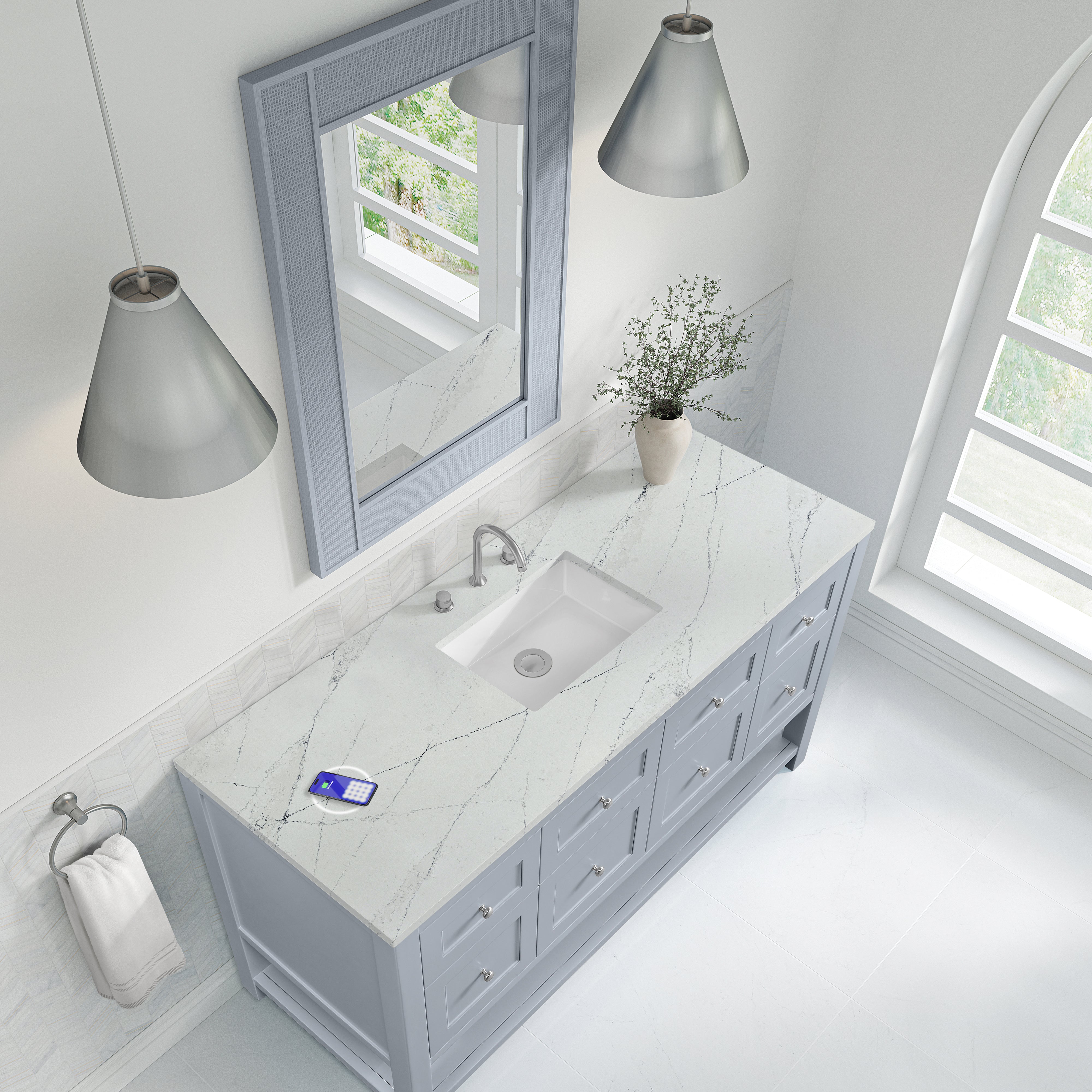 James Martin Breckenridge 60" Single Vanity in Serenity Blue with 3cm Countertop and FreePower Wireless Charger