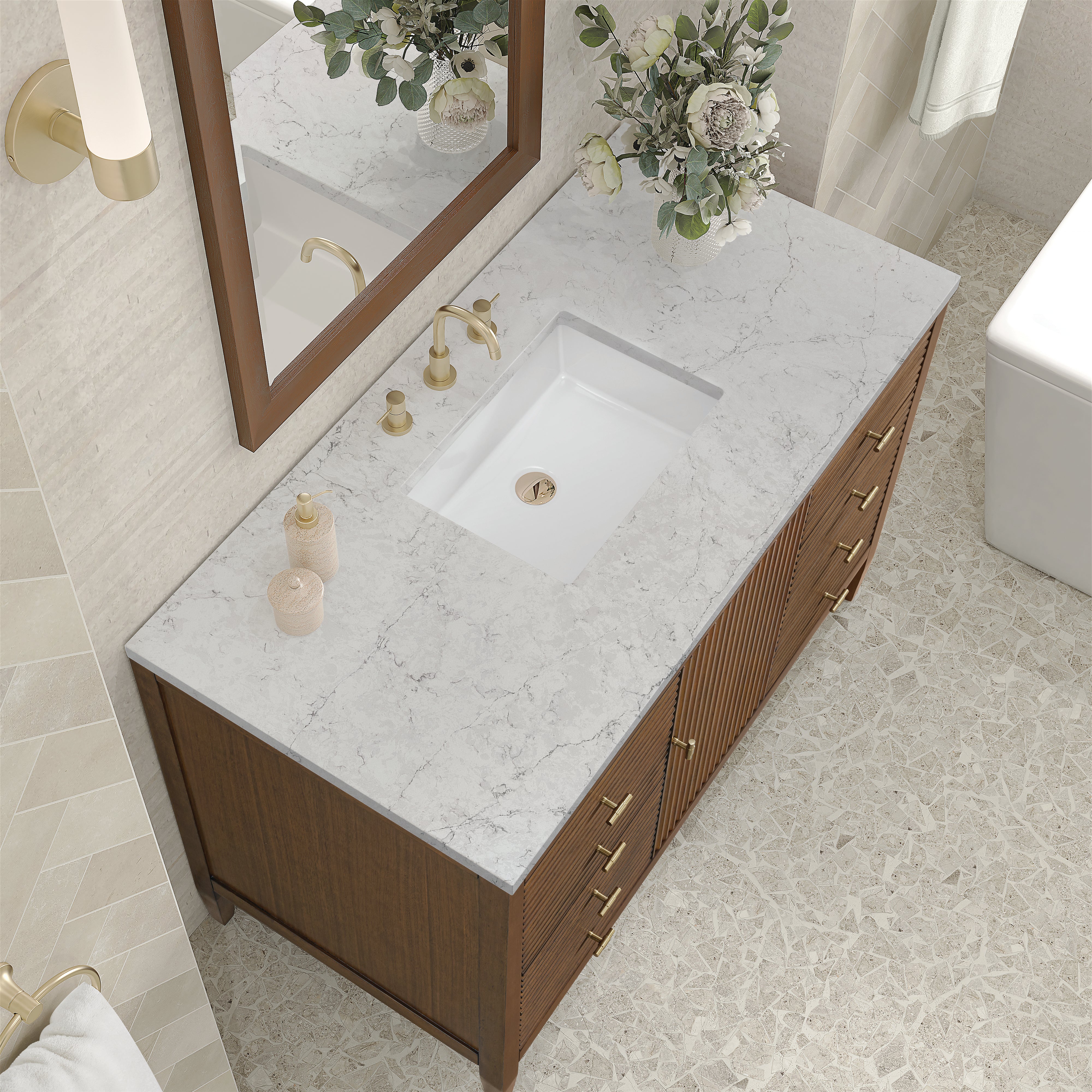 James Martin Myrrin 48" Single Vanity in Mid Century Walnut with 3cm Countertop