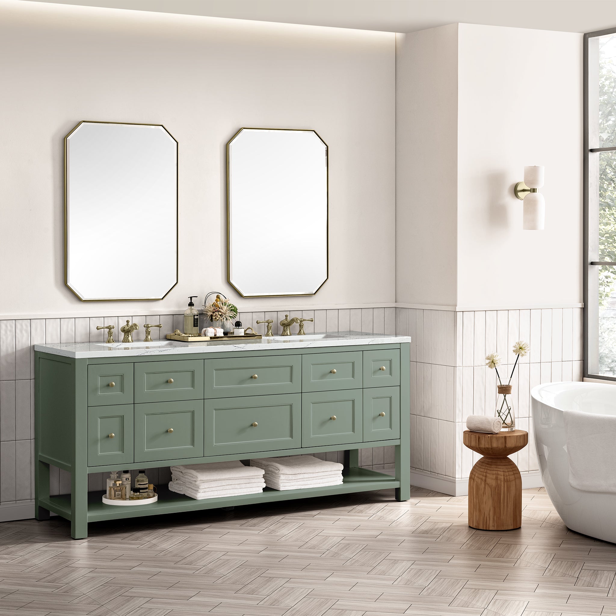 James Martin Breckenridge 72" Double Vanity in Smokey Celadon with 3cm Countertop