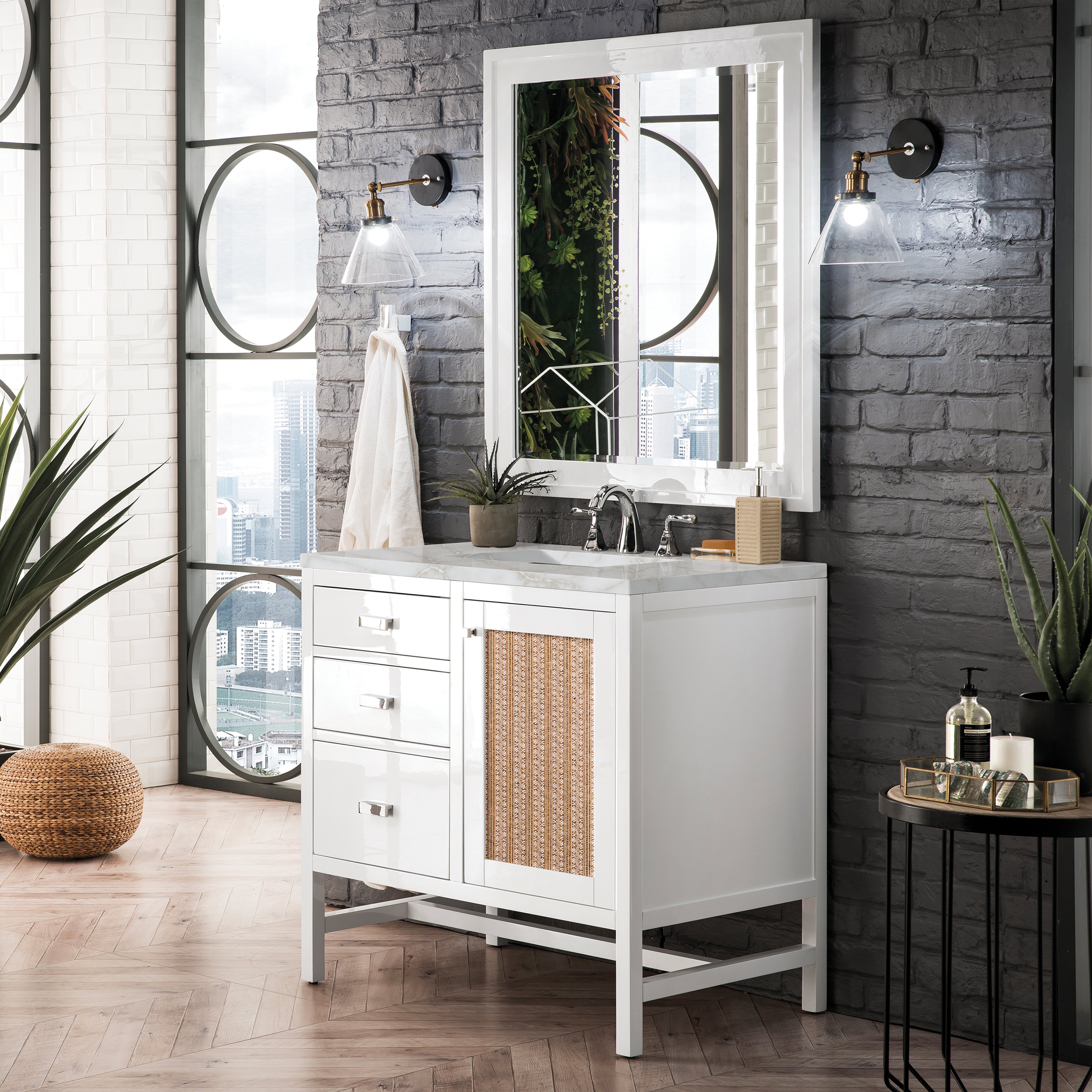 James Martin Addison 36" Single Vanity in Glossy White with 3cm Countertop