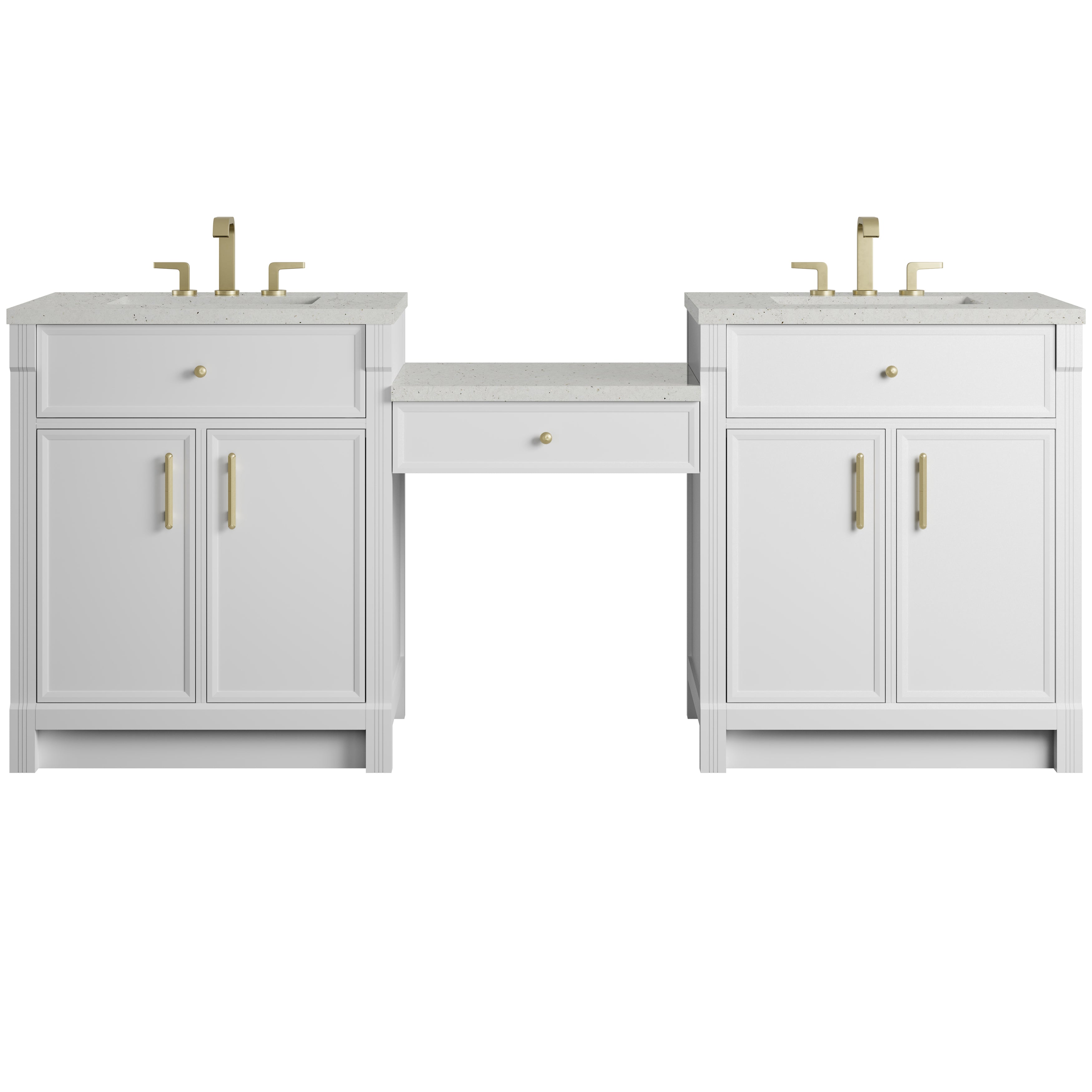 James Martin Bellshire 84" Dual Vanity Set with 24" Make-Up Counter in Bright White with 3cm Countertop