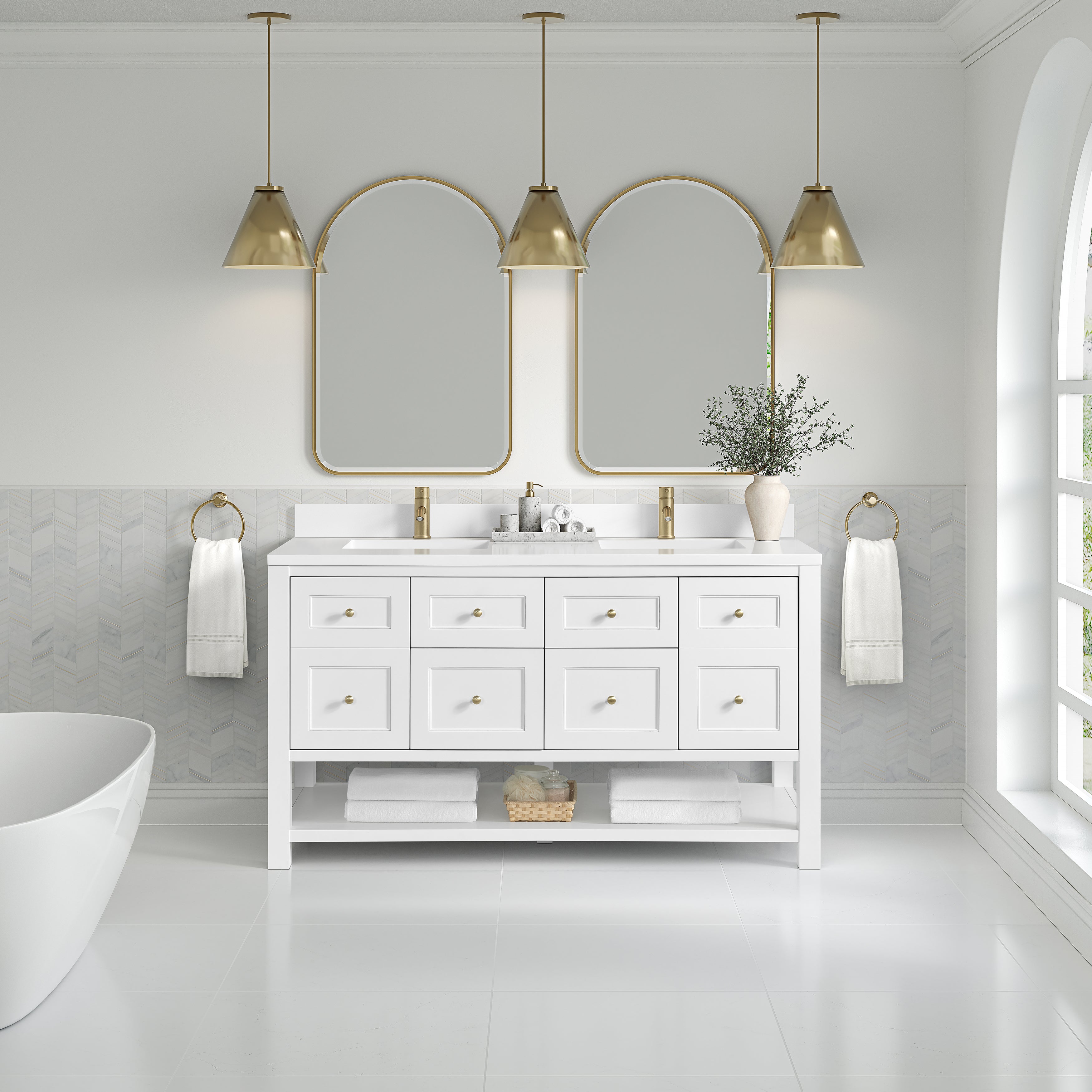 James Martin Breckenridge 60" Double Vanity in Bright White with 3cm Countertop