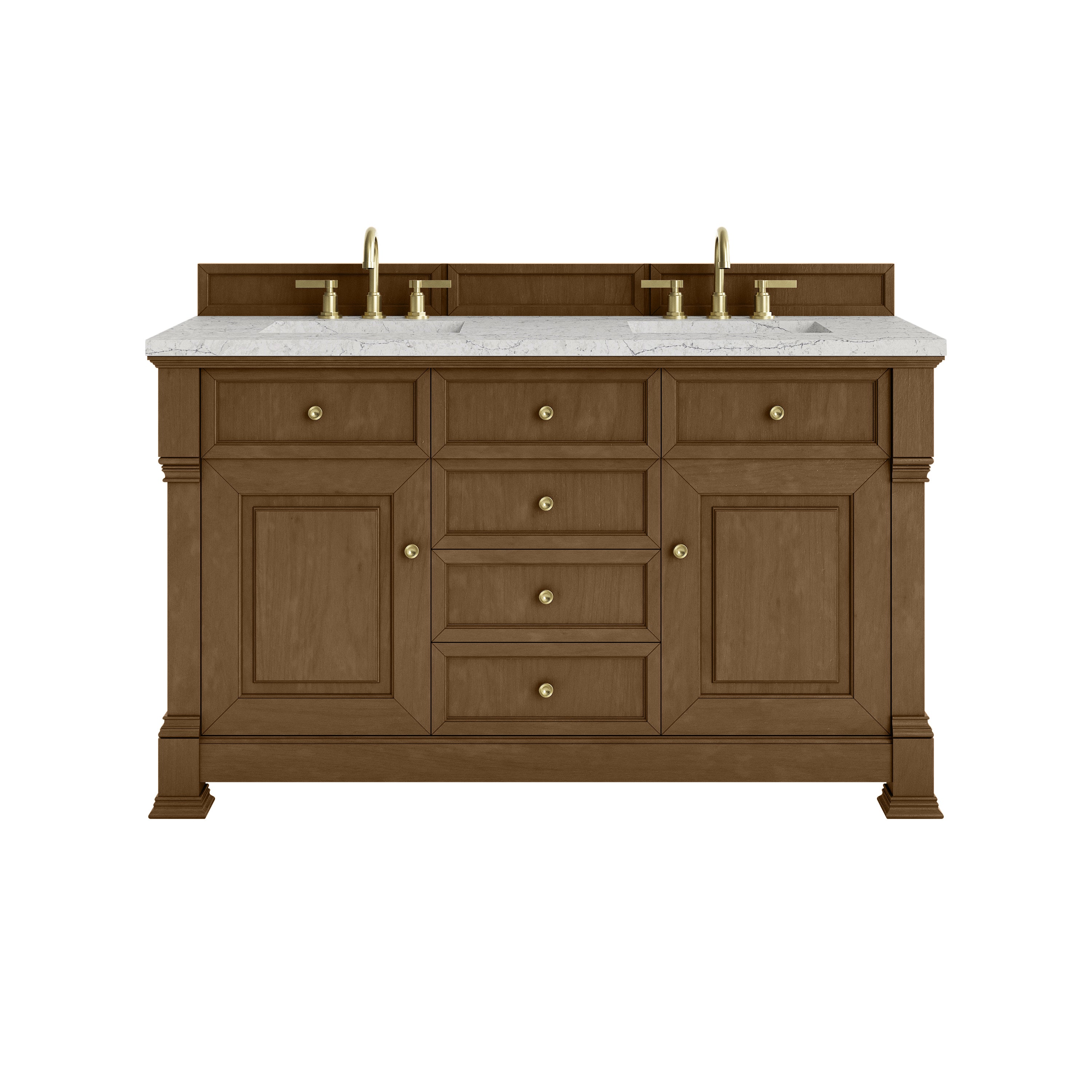 James Martin Brookfield 60" Double Vanity in Honey Oak with 3cm Countertop and FreePower Wireless Charger