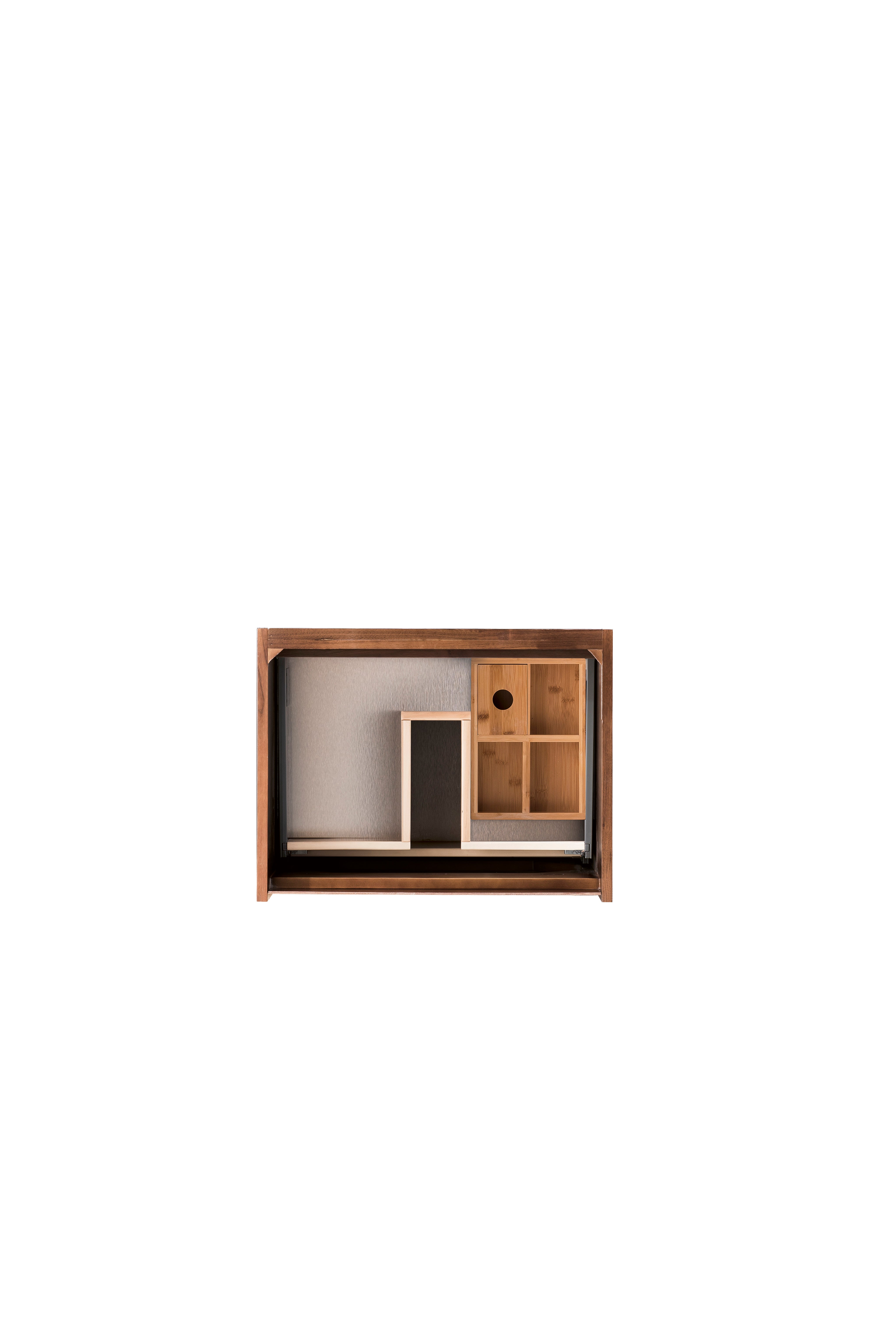 James Martin Mantova 23.6" Single Vanity, Mid-Century Walnut, Champagne Brass Base with Charcoal Black Composite Stone Top