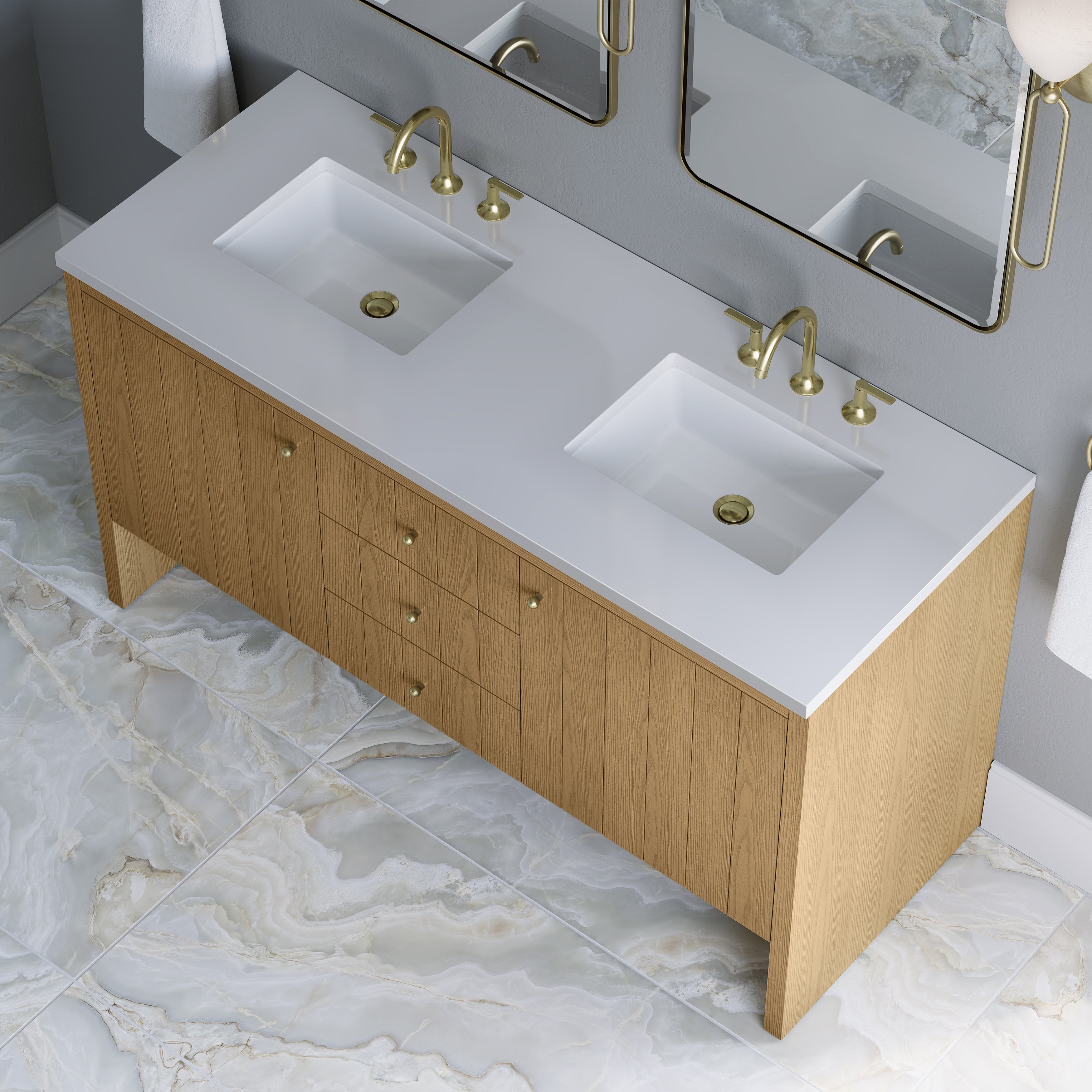 James Martin Hudson 60" Double Vanity in Light Natural Oak with 3cm Countertop