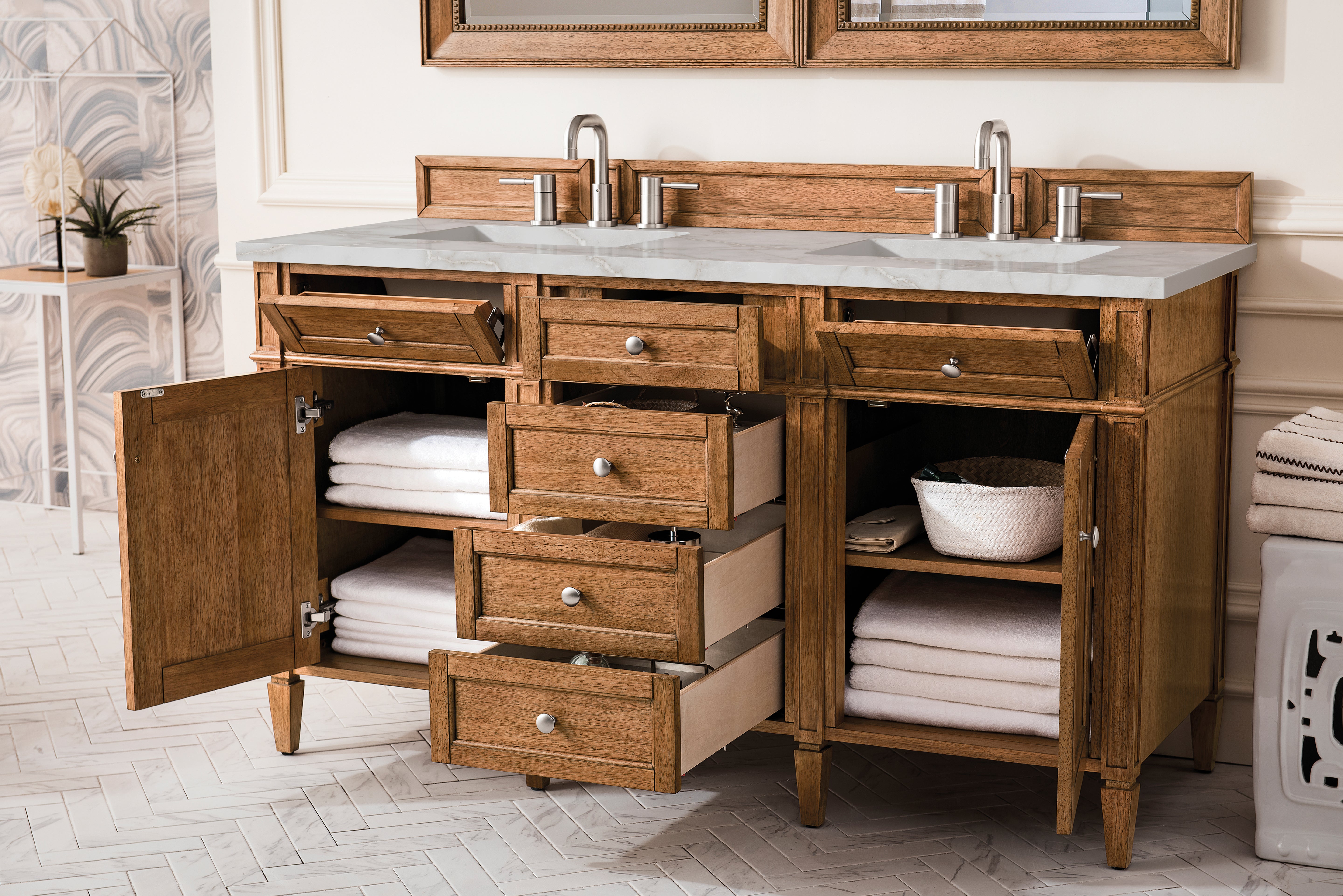 James Martin Brittany 60" Double Vanity in Saddle Brown with 3cm Countertop