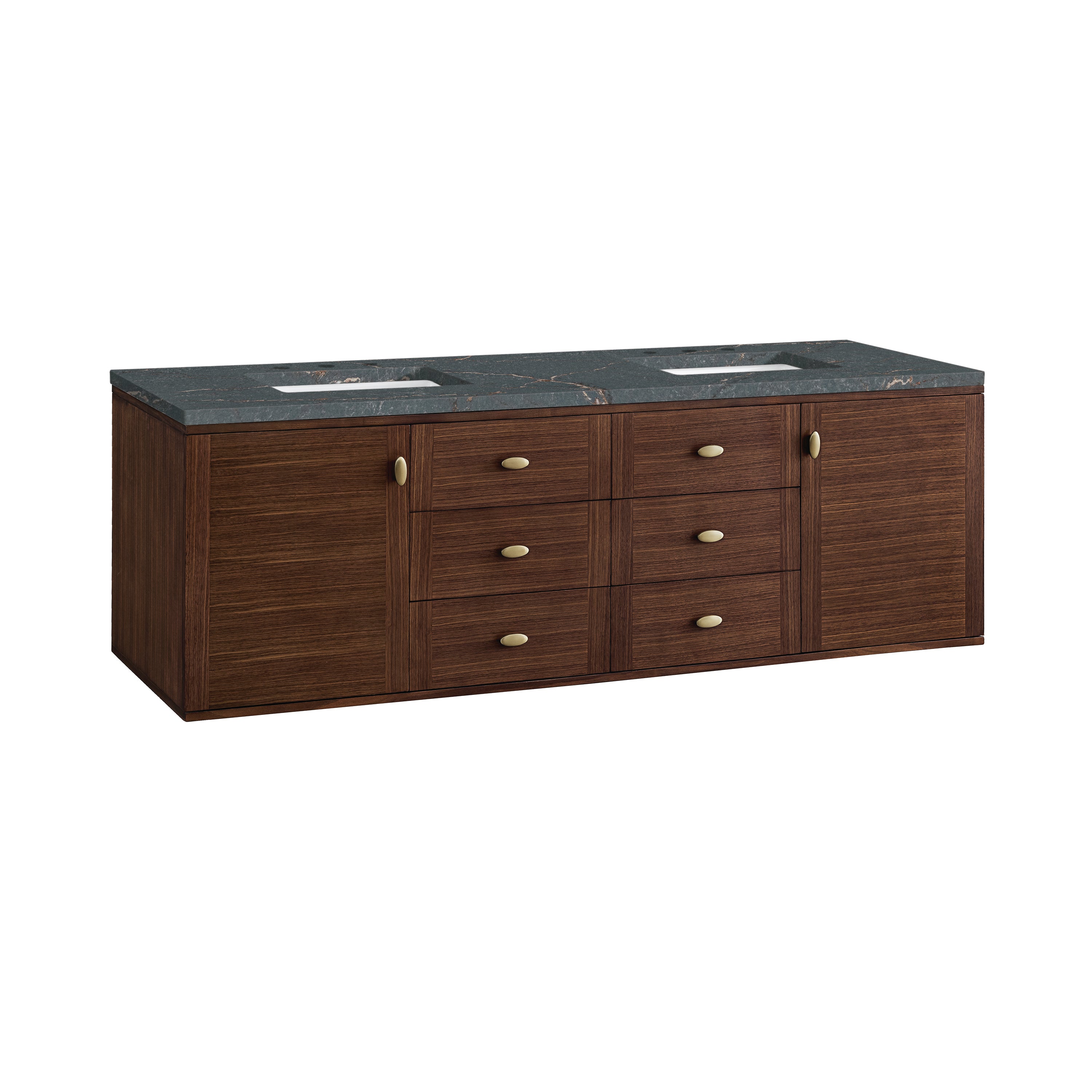 James Martin Amberly 72" Double Vanity in Mid-Century Walnut with 3cm Countertop and FreePower Wireless Charger