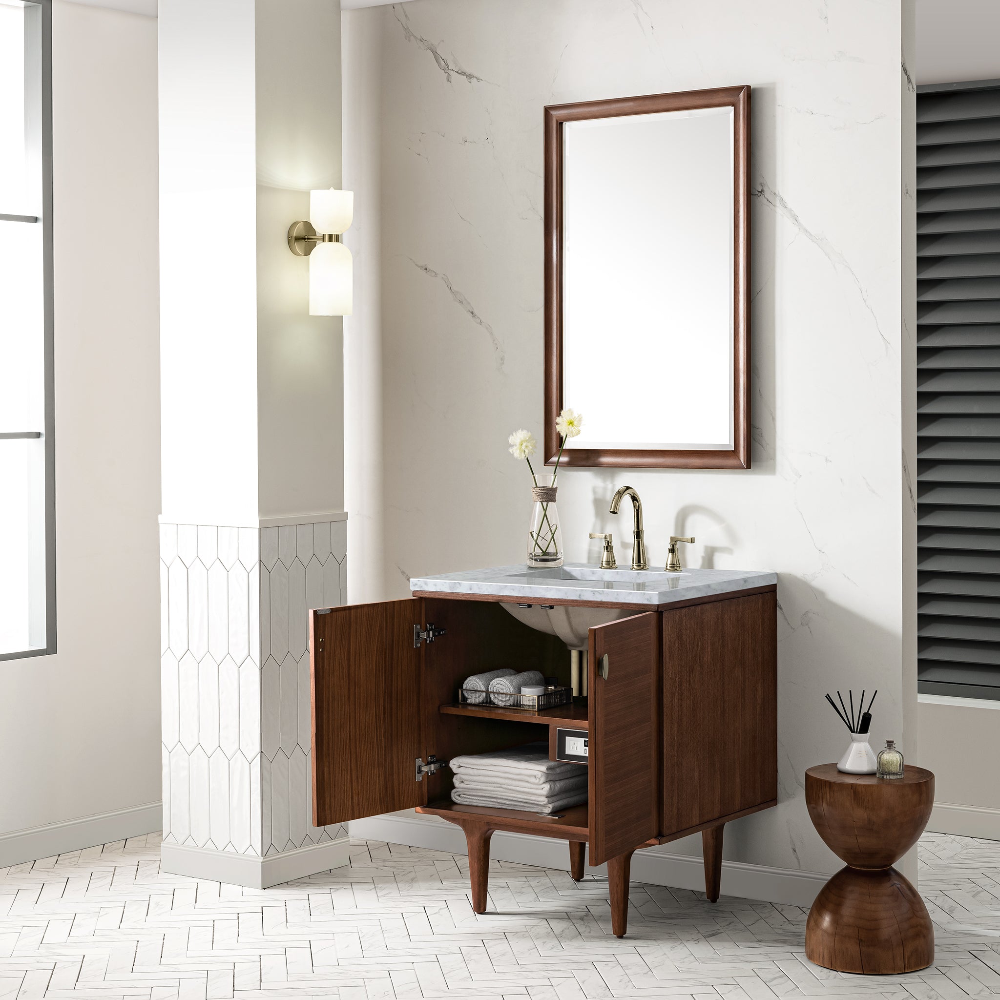James Martin Amberly 30" Single Vanity in Mid-Century Walnut with 3cm Countertop
