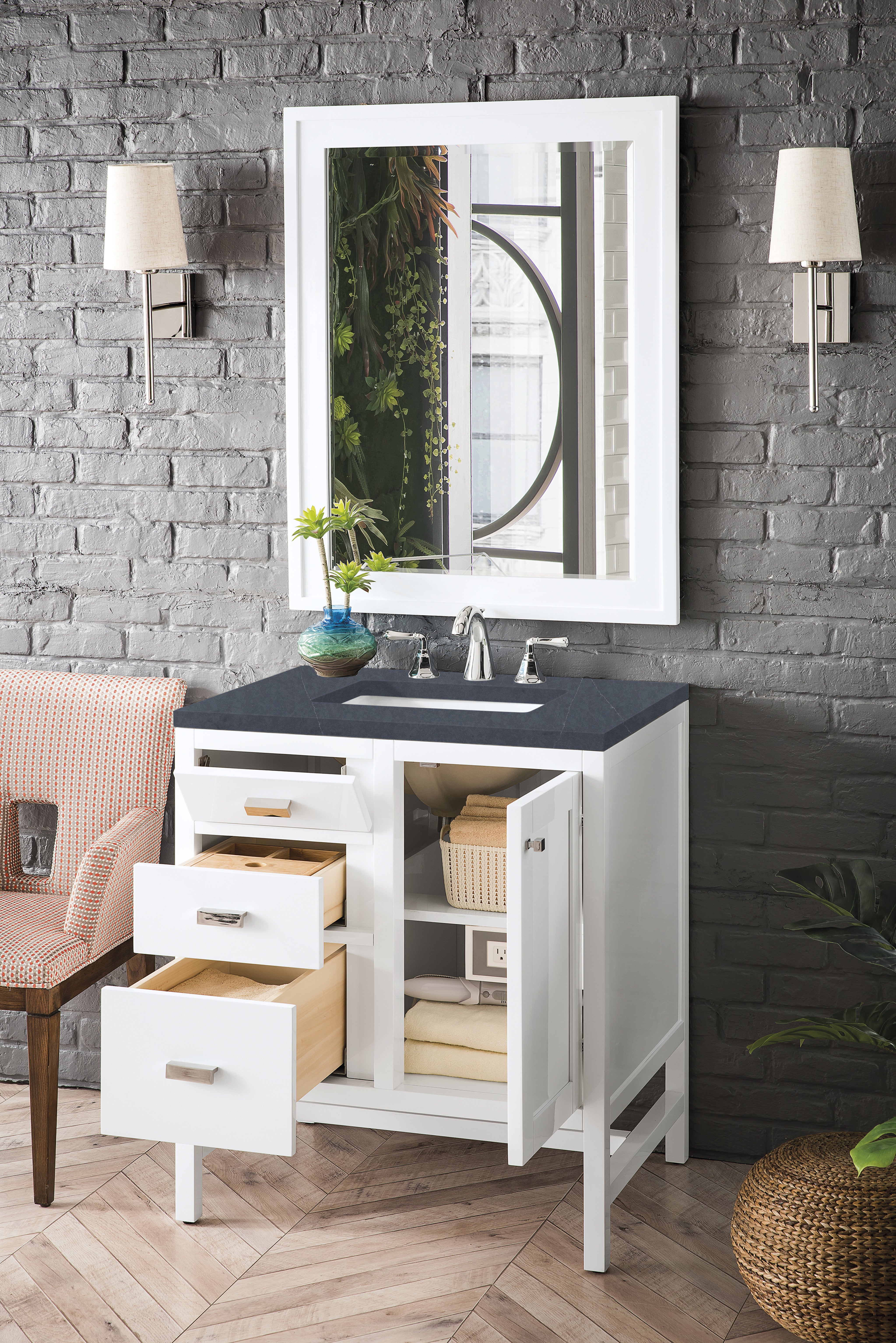 James Martin Addison 30" Single Vanity in Glossy White with 3cm Countertop