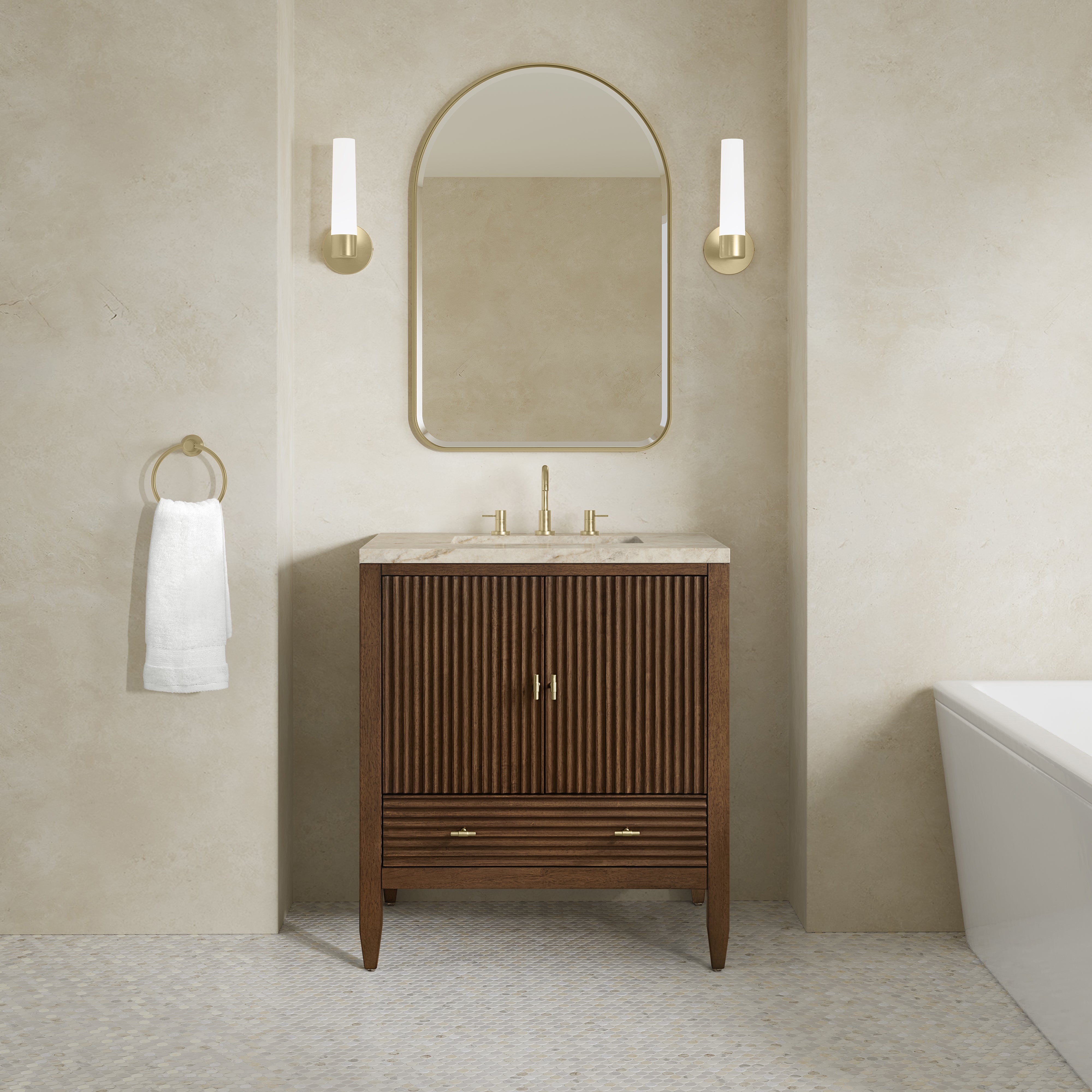 James Martin Myrrin 30" Single Vanity in Mid-Century Walnut with 3cm Countertop