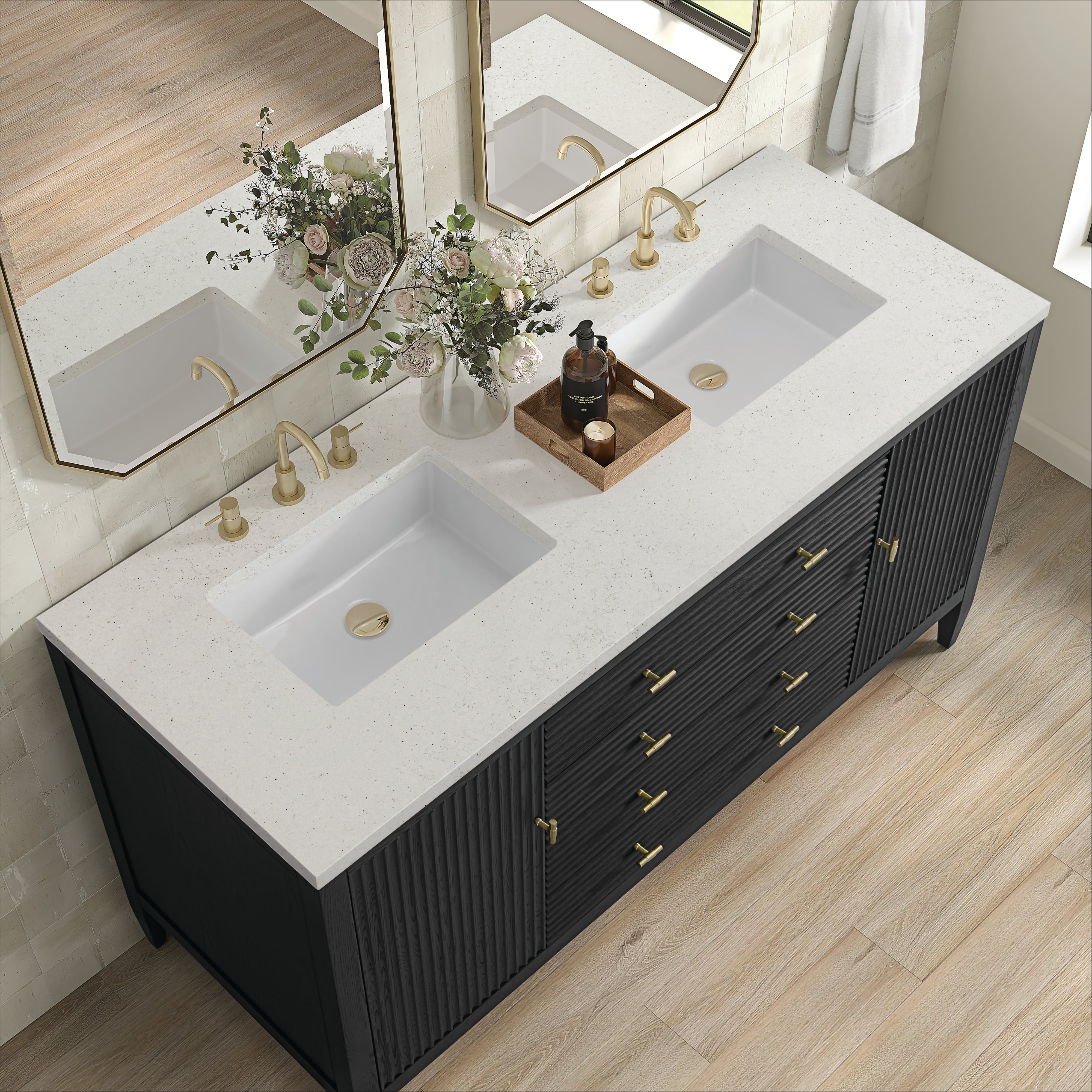James Martin Myrrin 60" Double Vanity in Carbon Oak with 3cm Countertop
