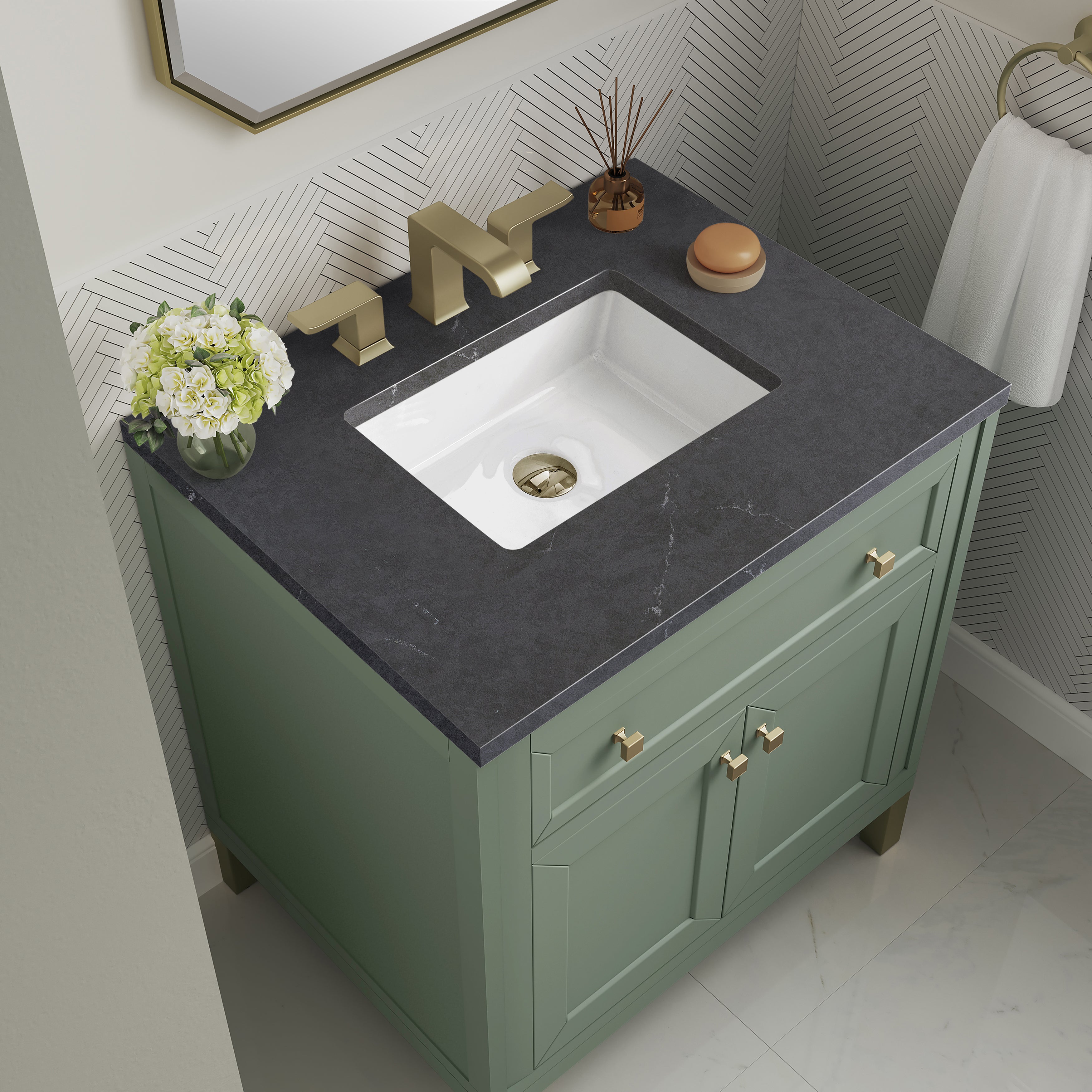James Martin Chicago 30" Single Vanity in Smokey Celadon with 3cm Countertop
