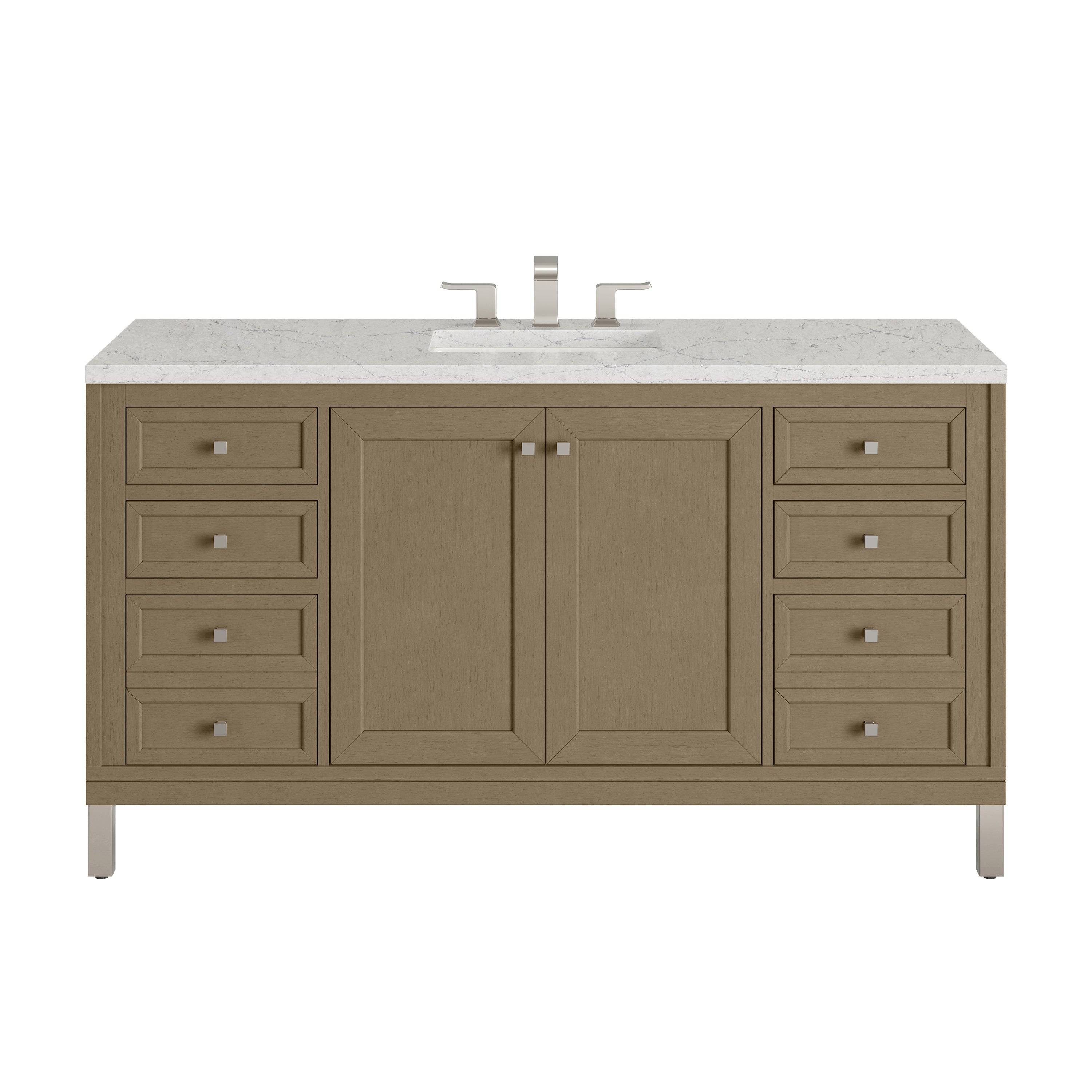 James Martin Chicago 60" Single Vanity in Walnut Whisper with 3cm Countertop and FreePower Wireless Charger