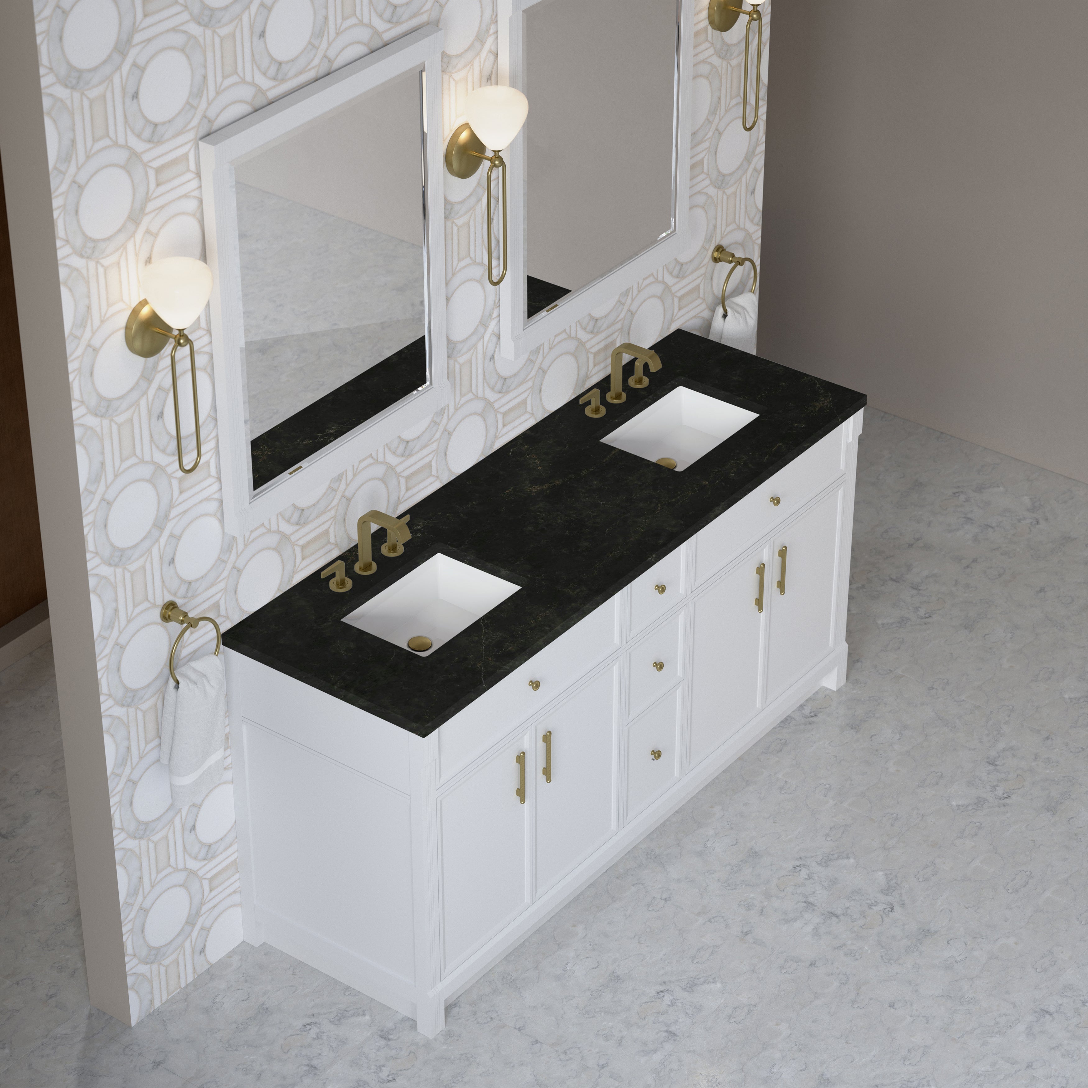 James Martin Bellshire 72" Double Vanity in Bright White with 3cm Countertop