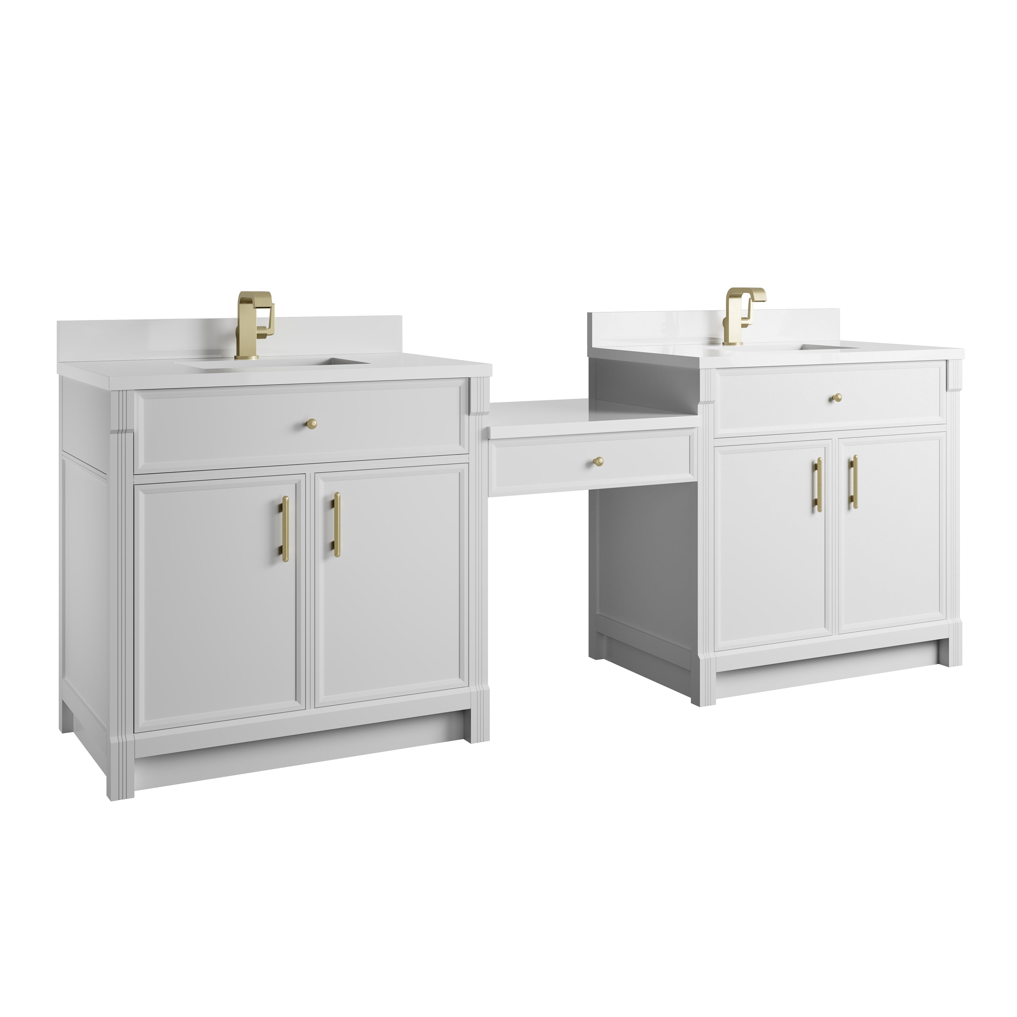 James Martin Bellshire 96" Dual Vanity Set with 24" Make-Up Counter in Bright White with 3cm Countertop