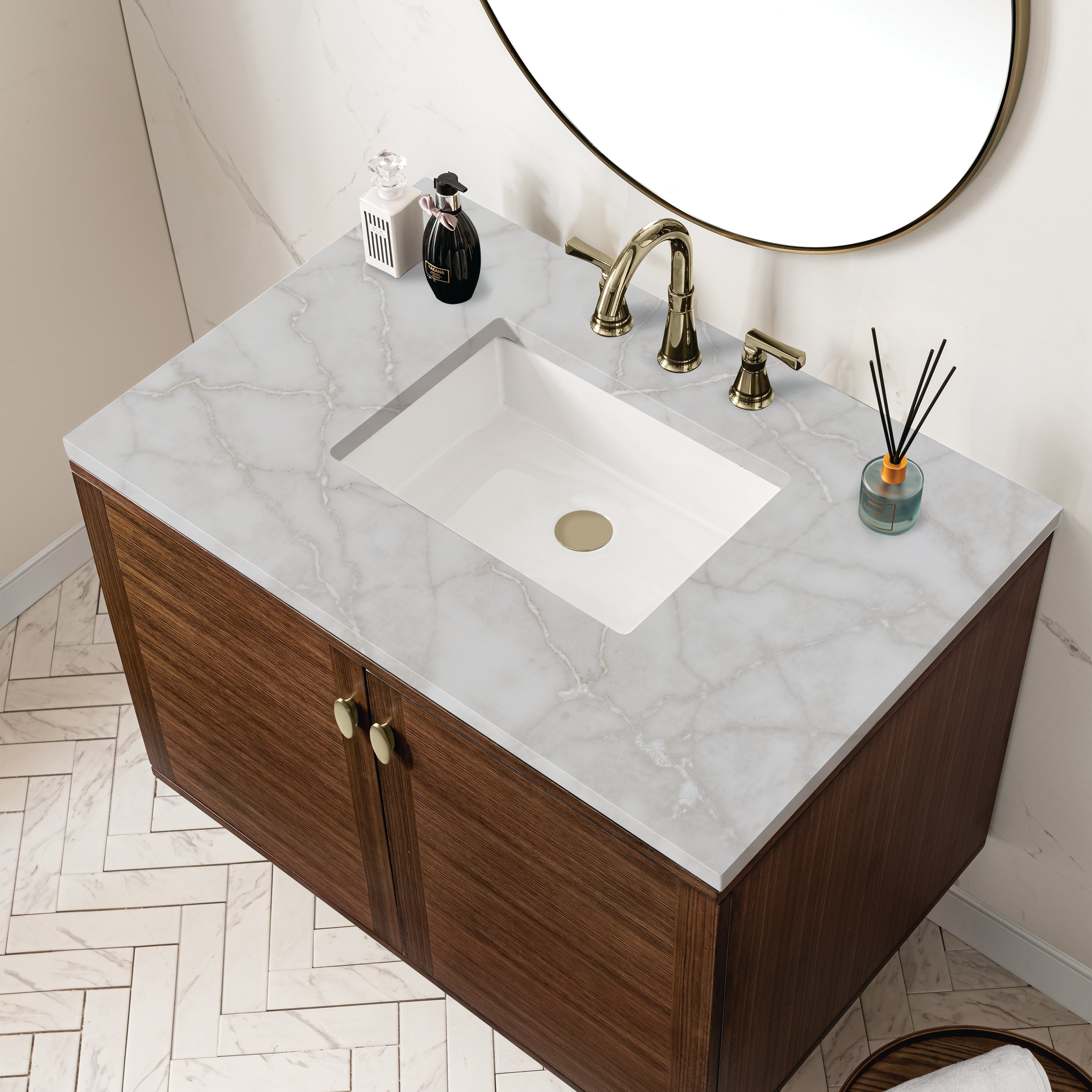 James Martin Amberly 36" Single Vanity in Mid-Century Walnut with 3cm Countertop