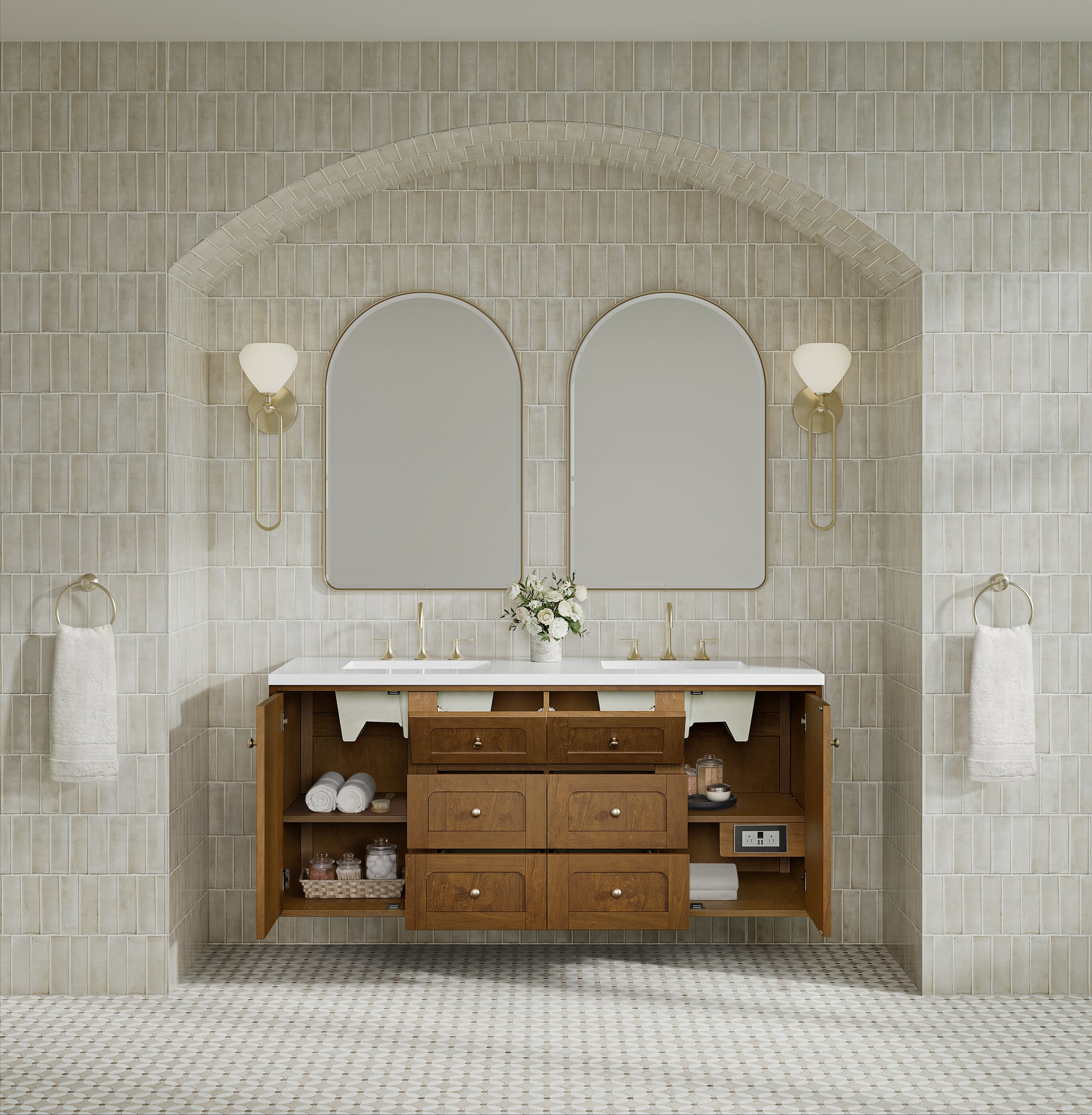 James Martin Laurent 60" Double Vanity in Honey Oak with 3cm Countertop