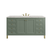 James Martin Chicago 60" Single Vanity in Smokey Celadon with 3cm Countertop and FreePower Wireless Charger
