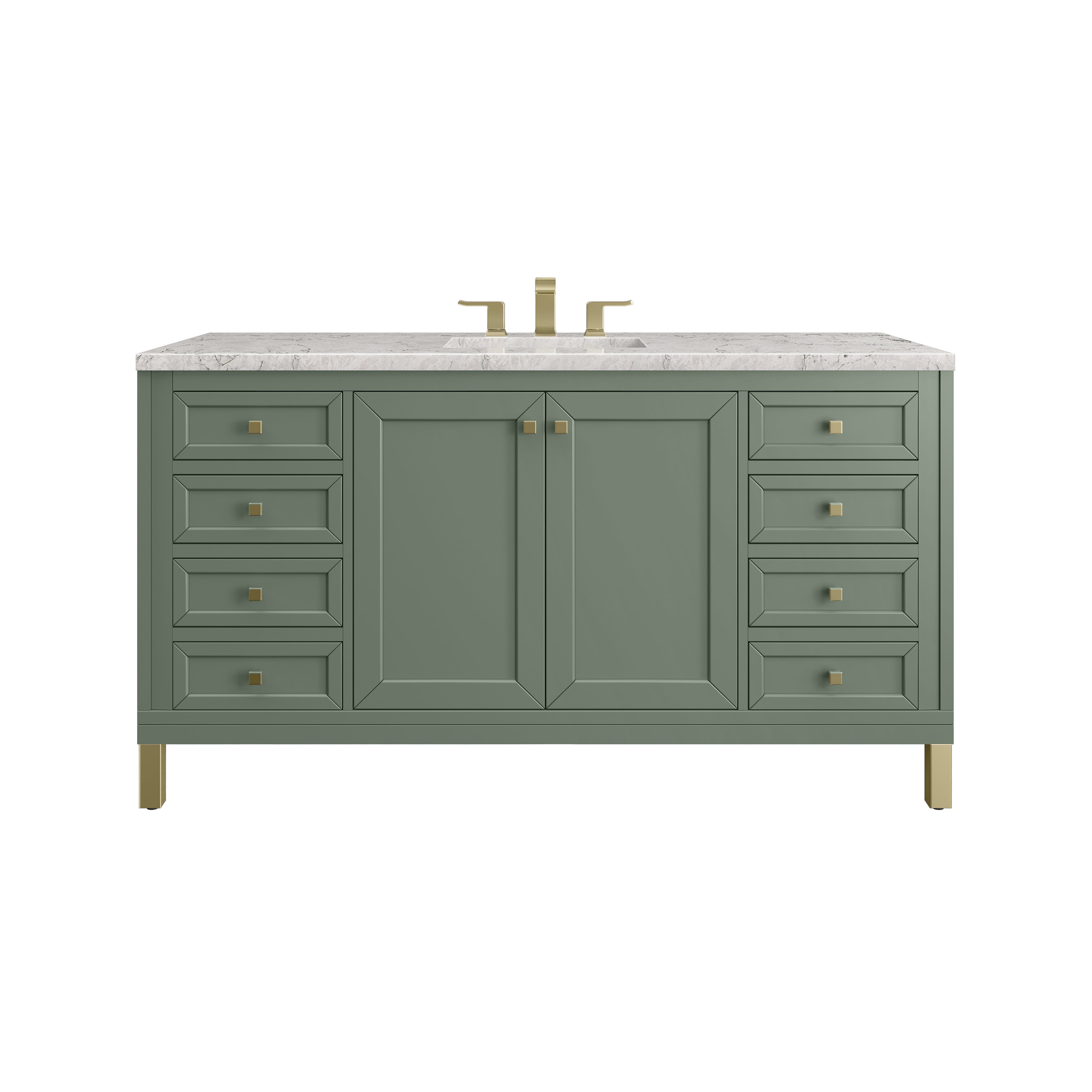 James Martin Chicago 60" Single Vanity in Smokey Celadon with 3cm Countertop and FreePower Wireless Charger