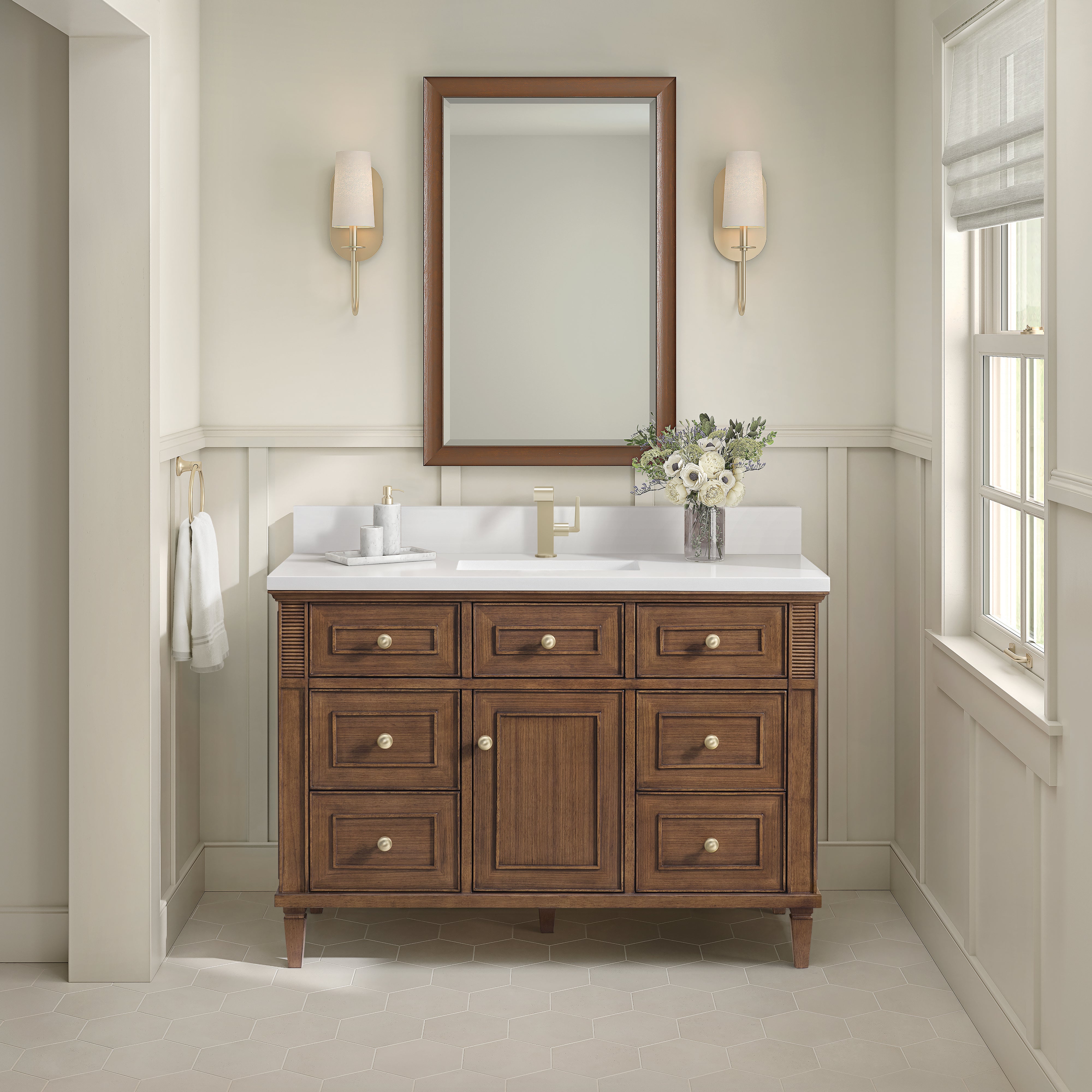 James Martin Lorelai 48" Single Vanity in Mid-Century Walnut with 3cm Countertop