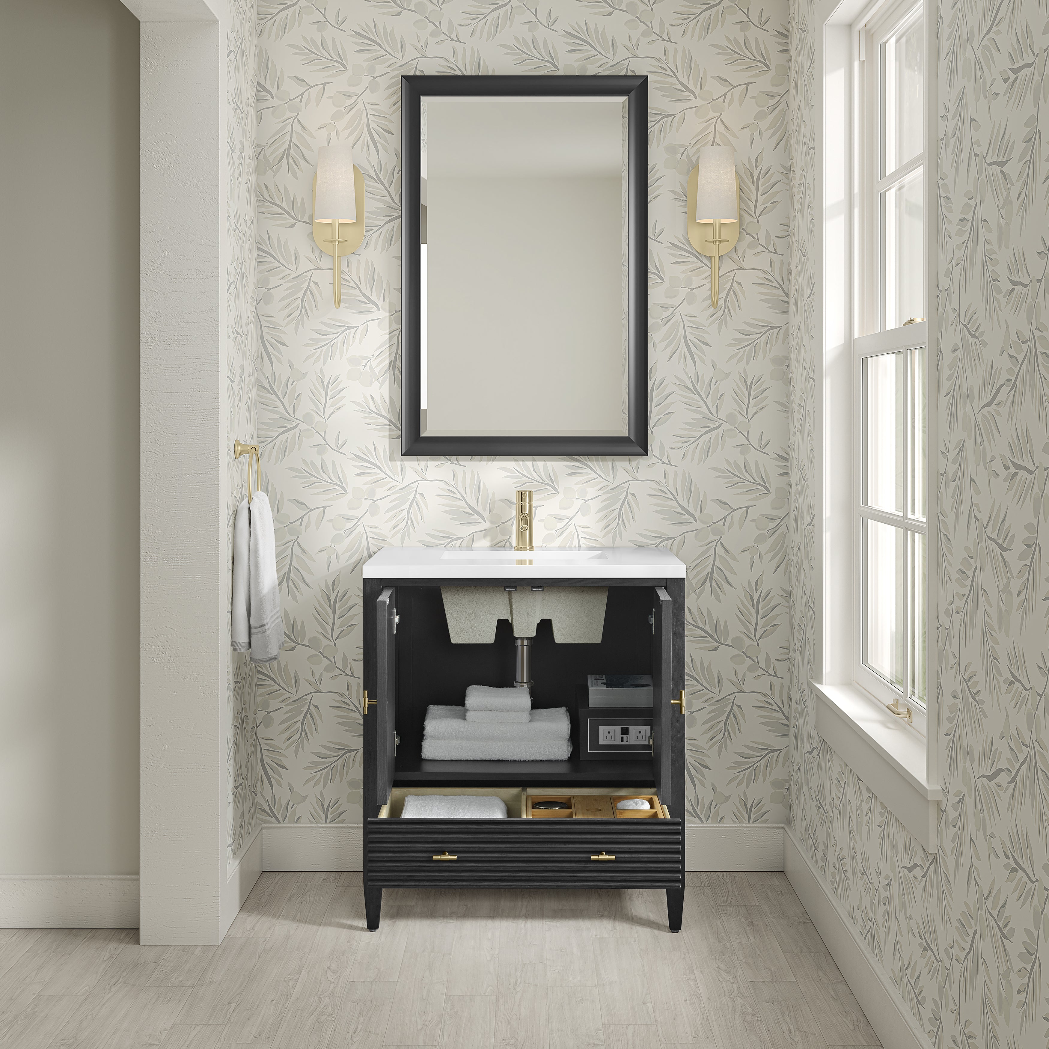 James Martin Myrrin 30" Single Vanity in Carbon Oak with 3cm Countertop