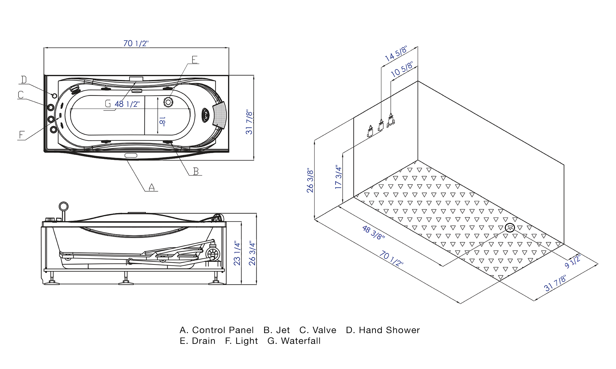 EAGO AM189ETL-L 6′ Acrylic Whirlpool Bathtub with Waterfall & Fixtures