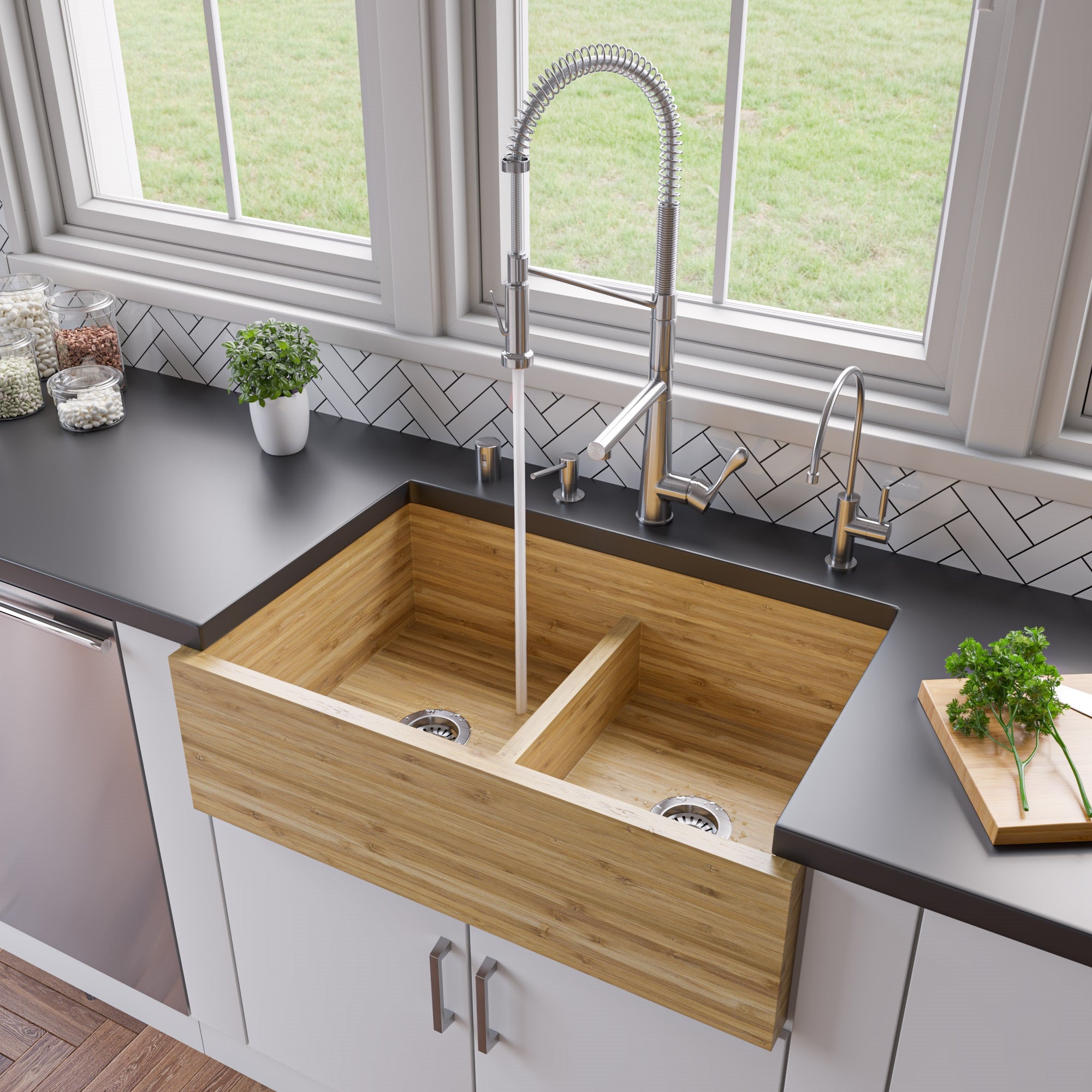 ALFI brand ABKF3787 Double Spout Commercial Spring Kitchen Faucet