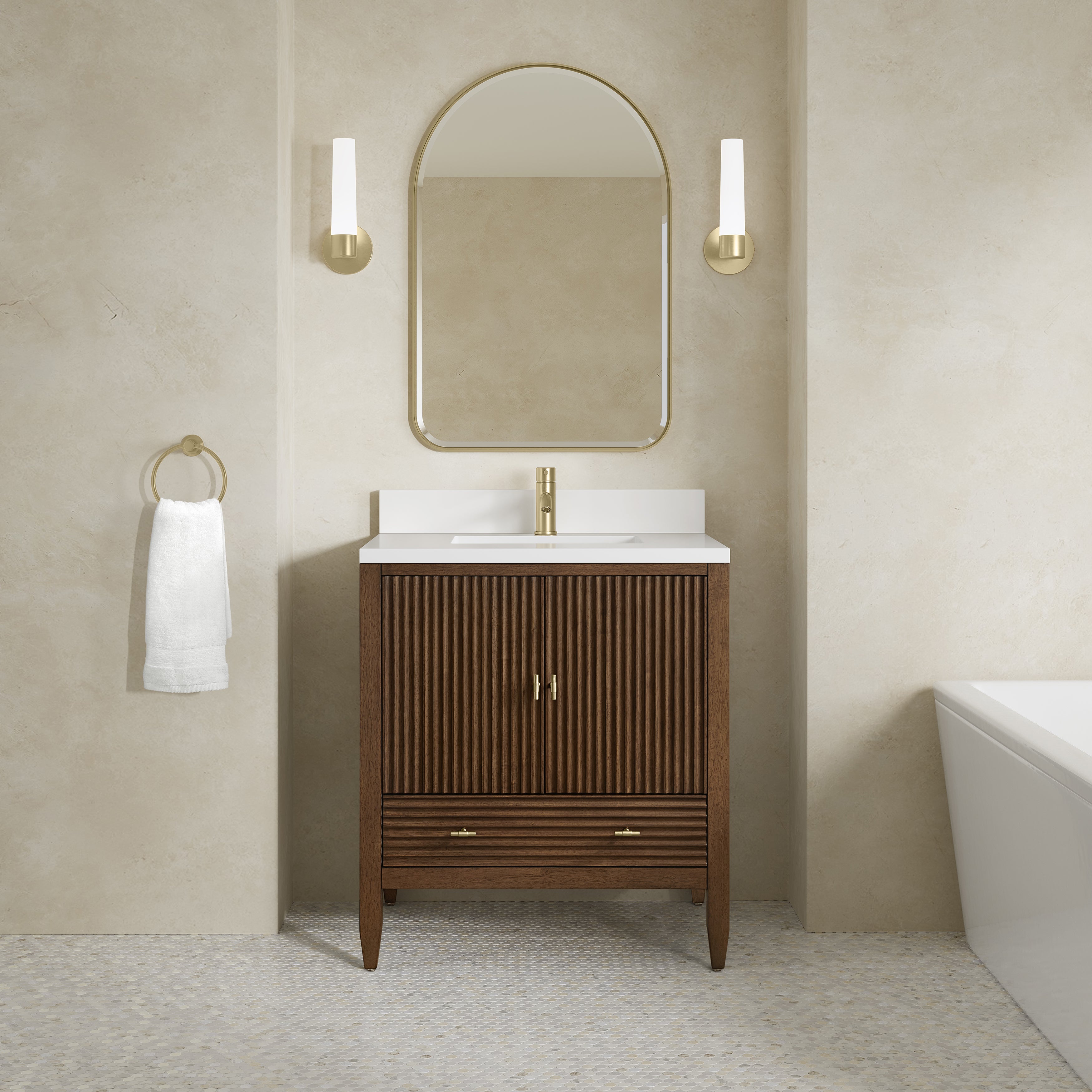 James Martin Myrrin 30" Single Vanity in Mid-Century Walnut with 3cm Countertop