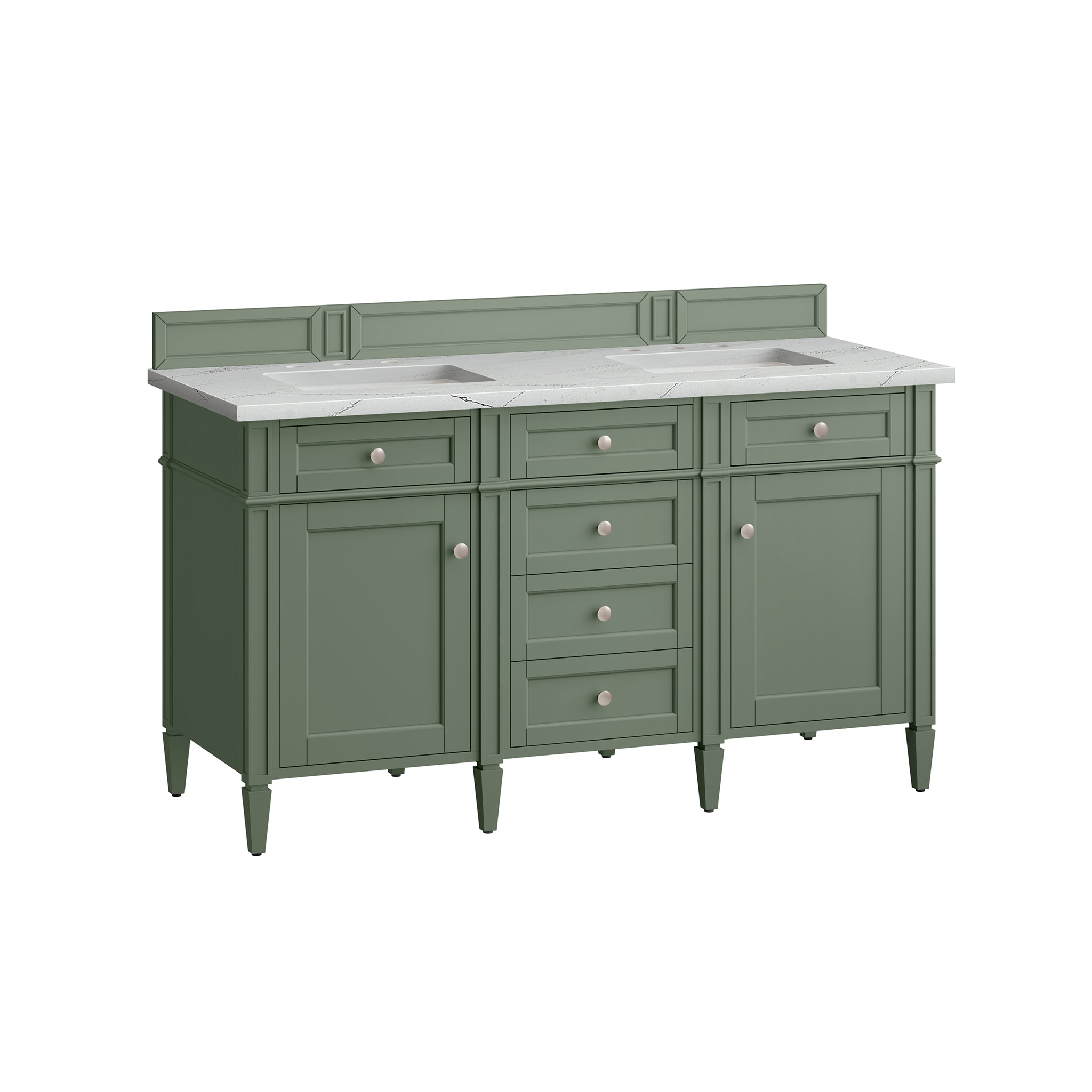 James Martin Brittany 60" Double Vanity in Smokey Celadon with 3cm Countertop and FreePower Wireless Charger