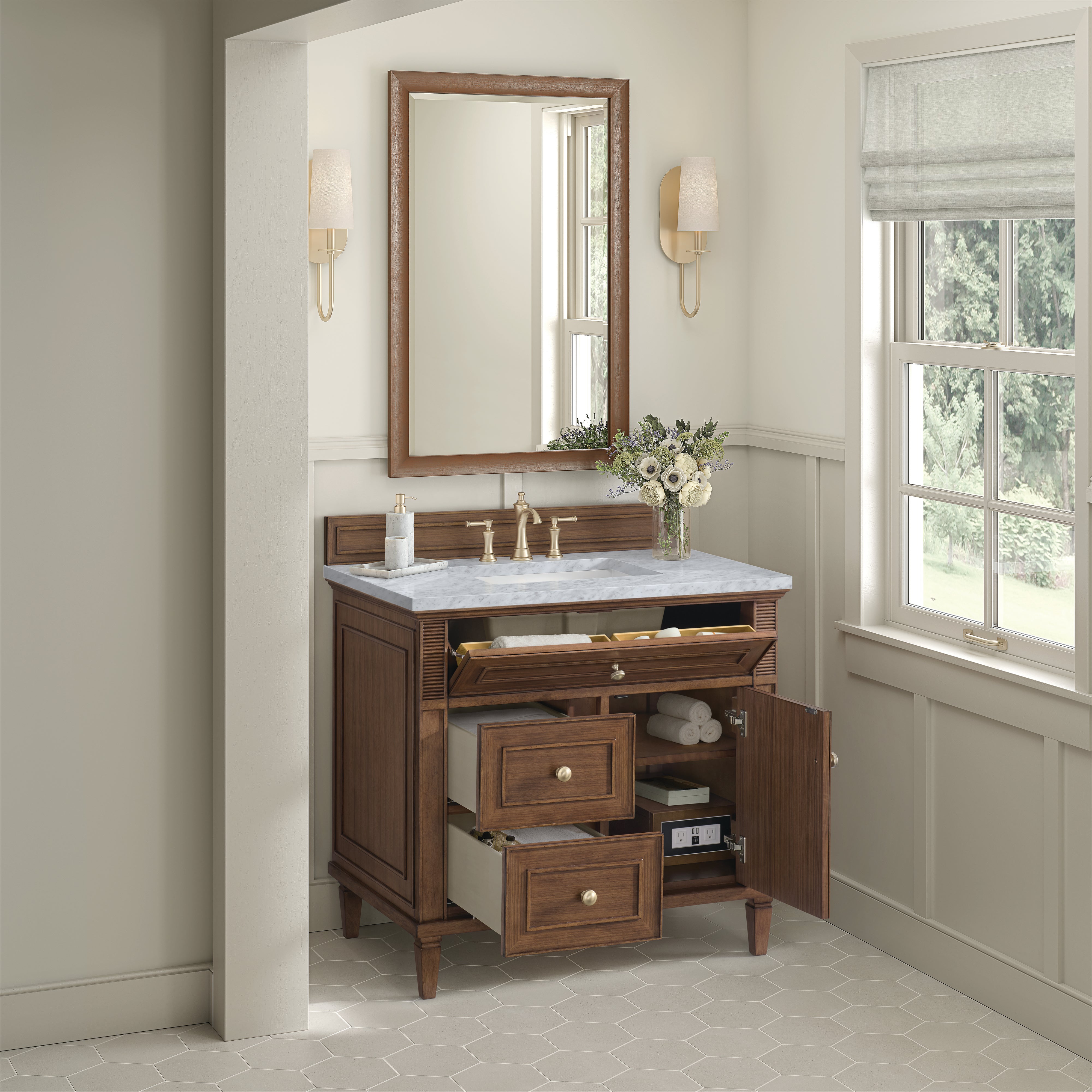 James Martin Lorelai 36" Single Vanity in Mid-Century Walnut with 3cm Countertop
