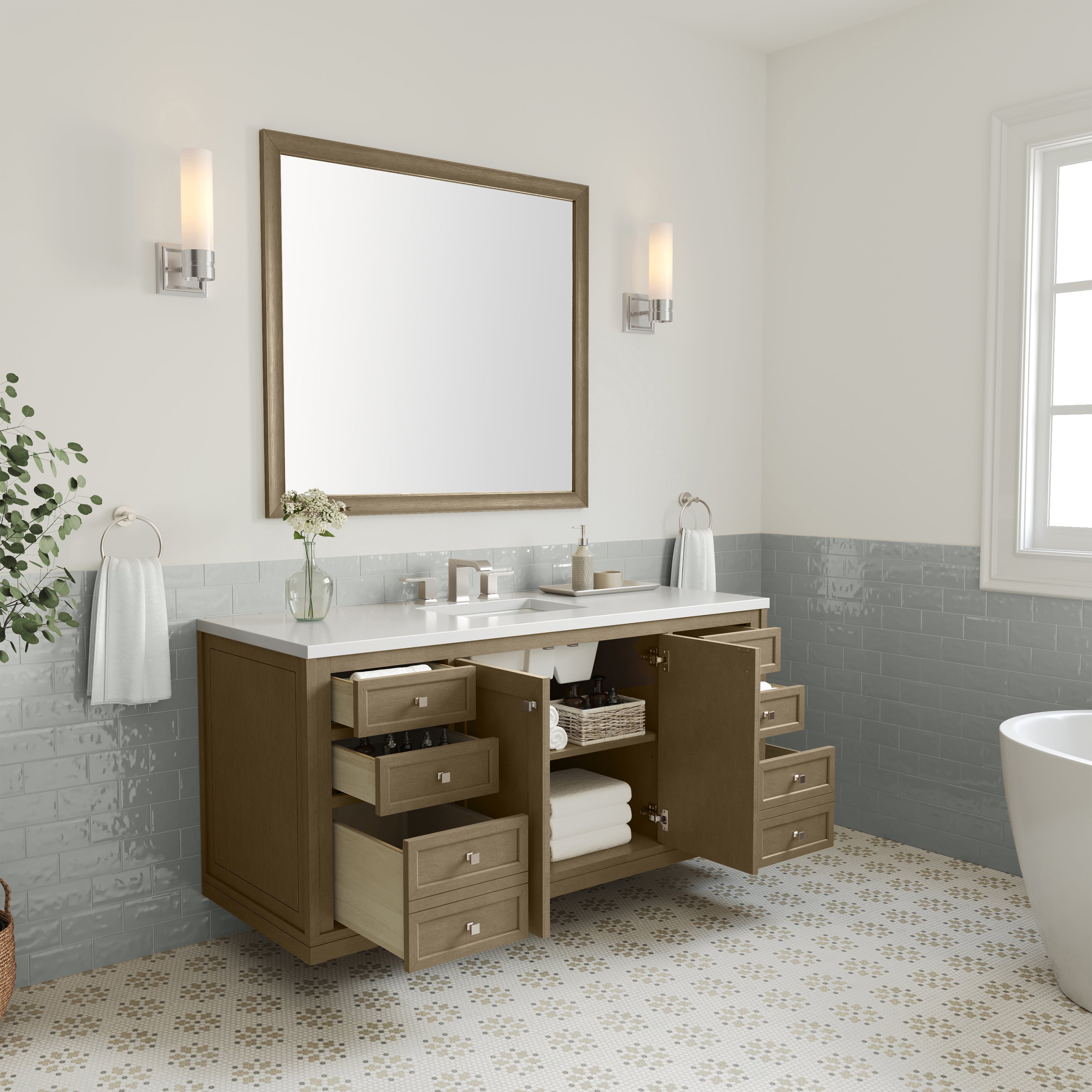 James Martin Chicago 60" Single Vanity in Walnut Whisper with 3cm Countertop