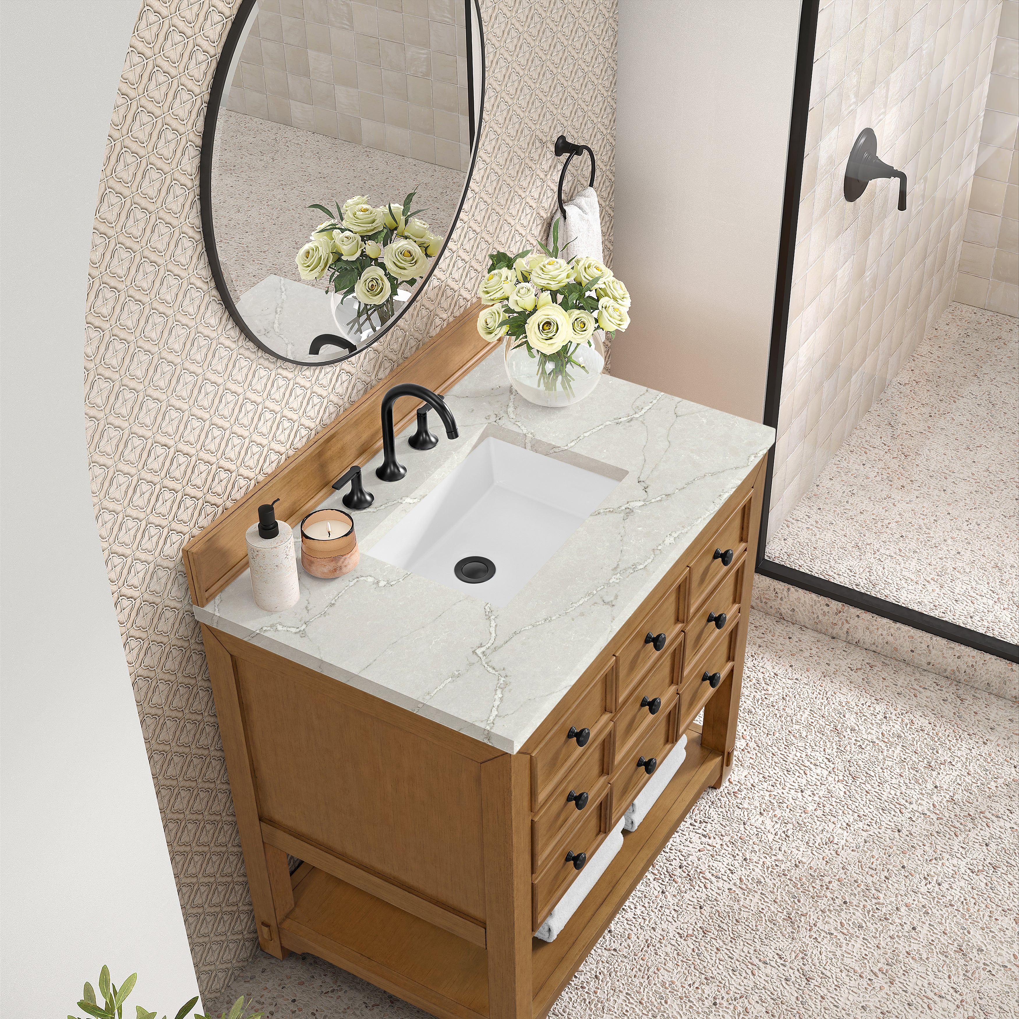 James Martin Malibu 36" Single Vanity in Amber Birch with 3cm Countertop