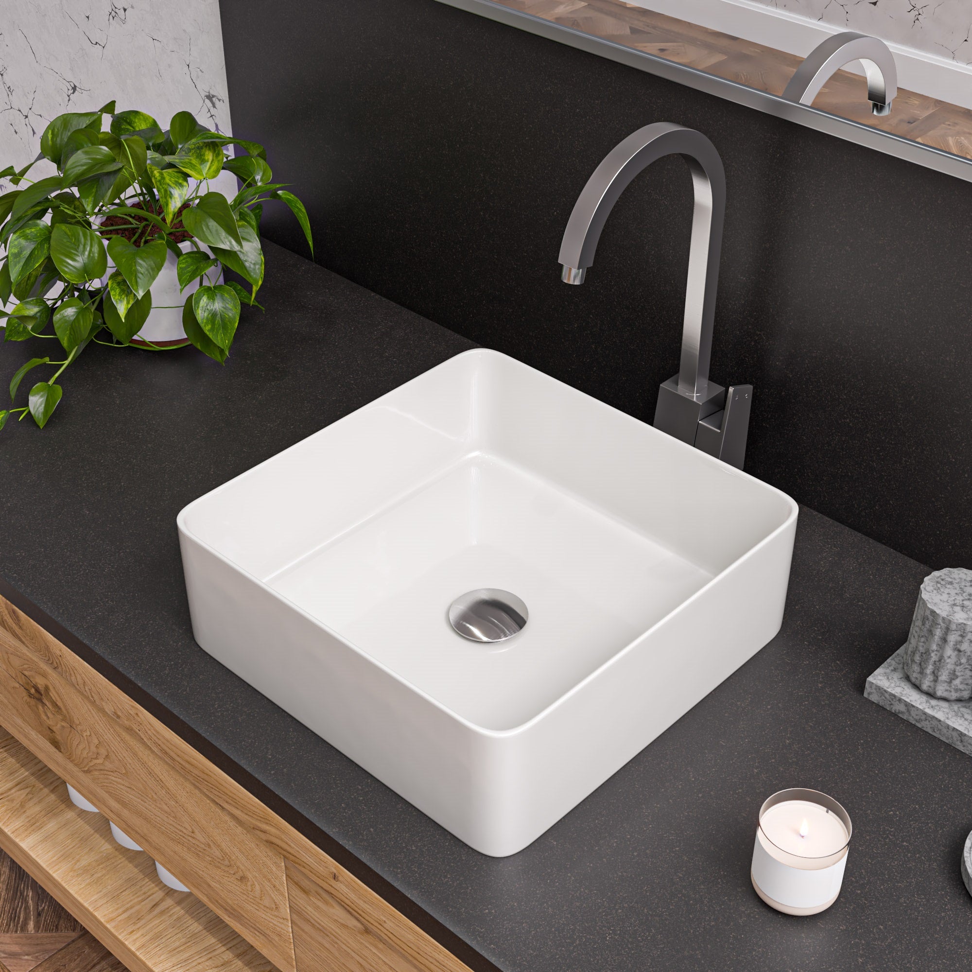 ALFI brand ABC903 16" Modern Square Above Mount Ceramic Sink