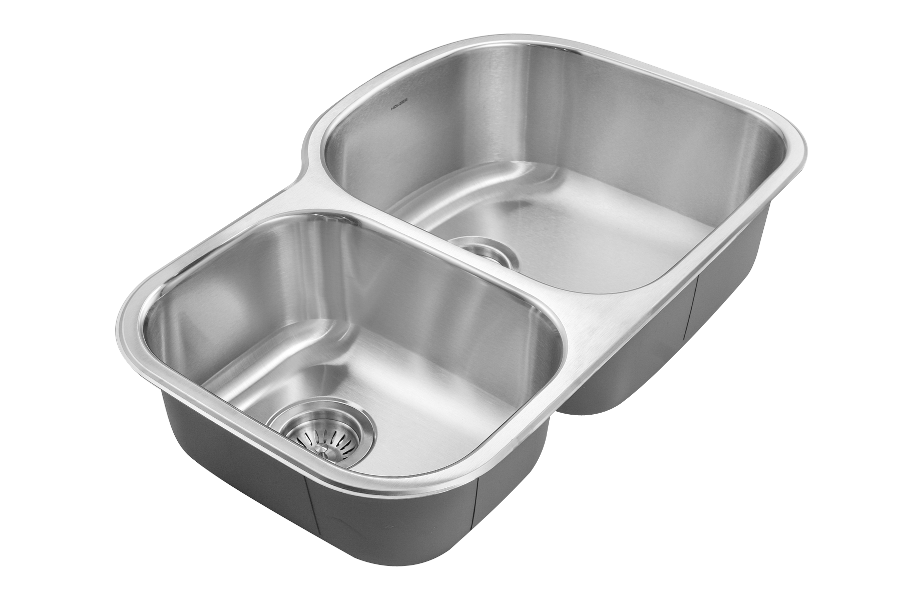 Houzer Medallion 32" Stainless Steel Undermount 30/70 Double Small Left Bowl Kitchen Sink with Strainer