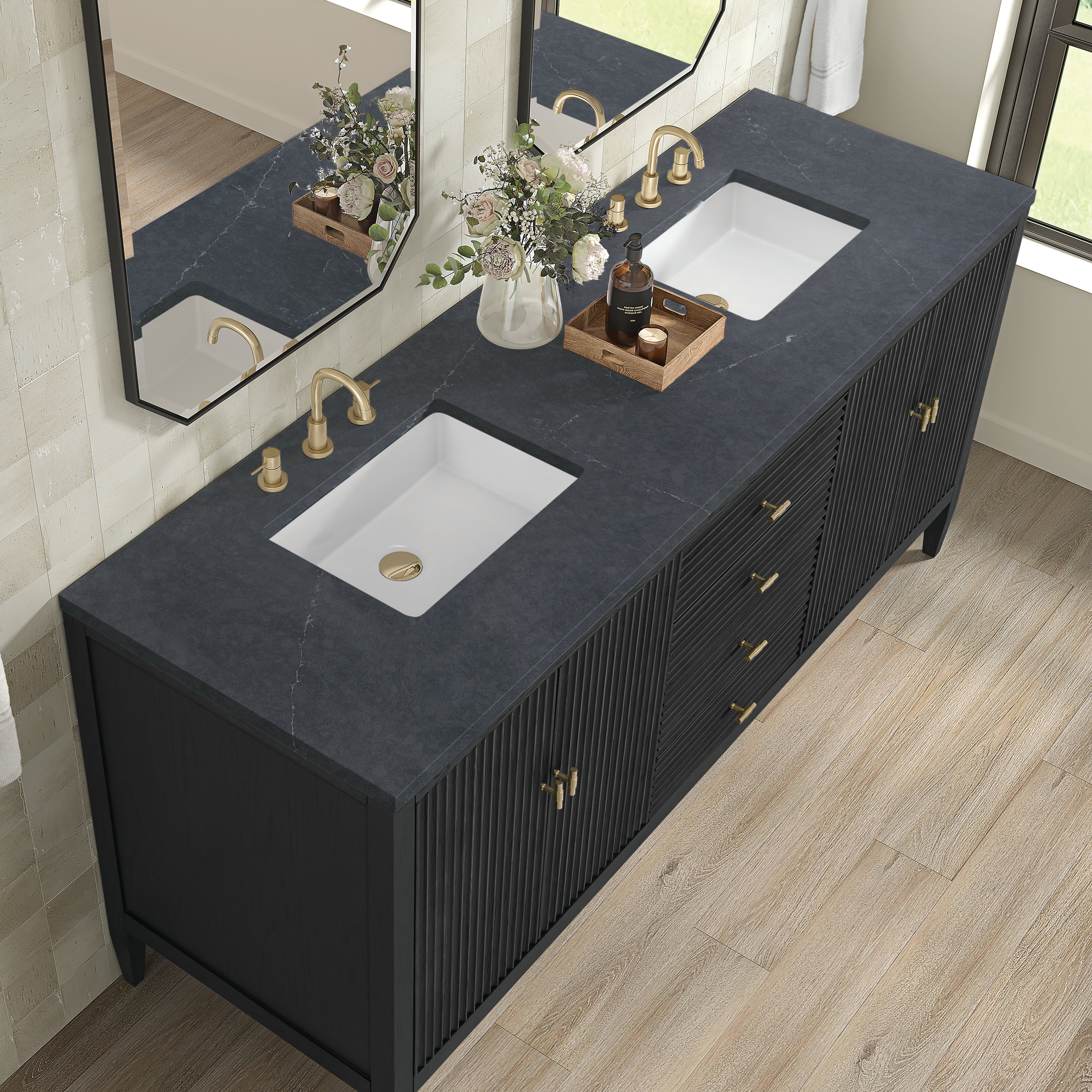 James Martin Myrrin 72" Double Vanity in Carbon Oak with 3cm Countertop