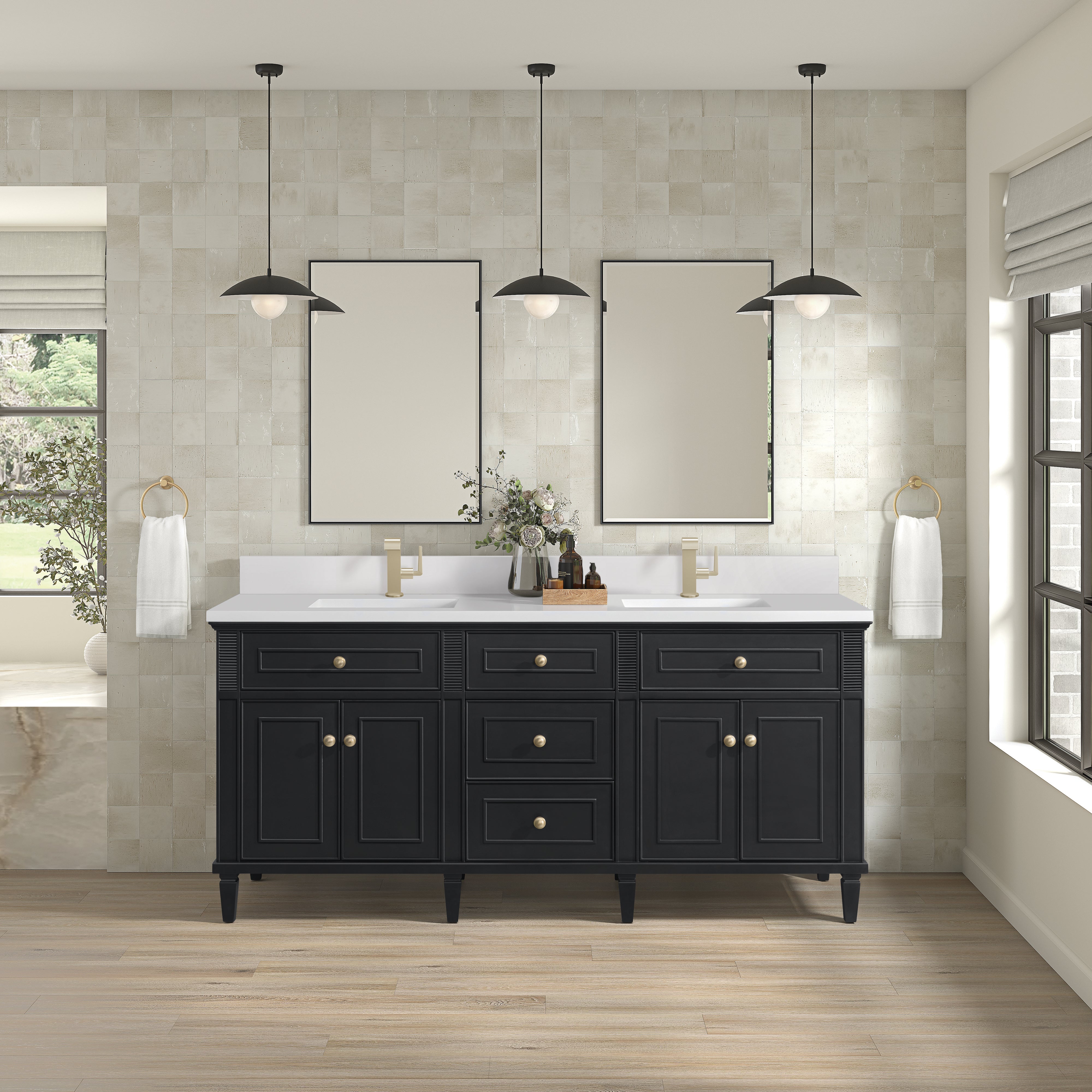 James Martin Lorelai 72" Double Vanity in Black Onyx with 3cm Countertop